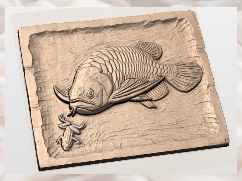 Arowana Fish and Newt Bas-Relief STL for CNC Carving bas-relief STL — view 2