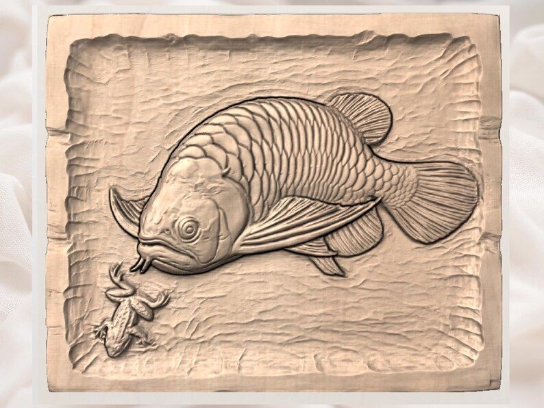 Arowana Fish and Newt Bas-Relief STL for CNC Carving bas-relief STL — view 3