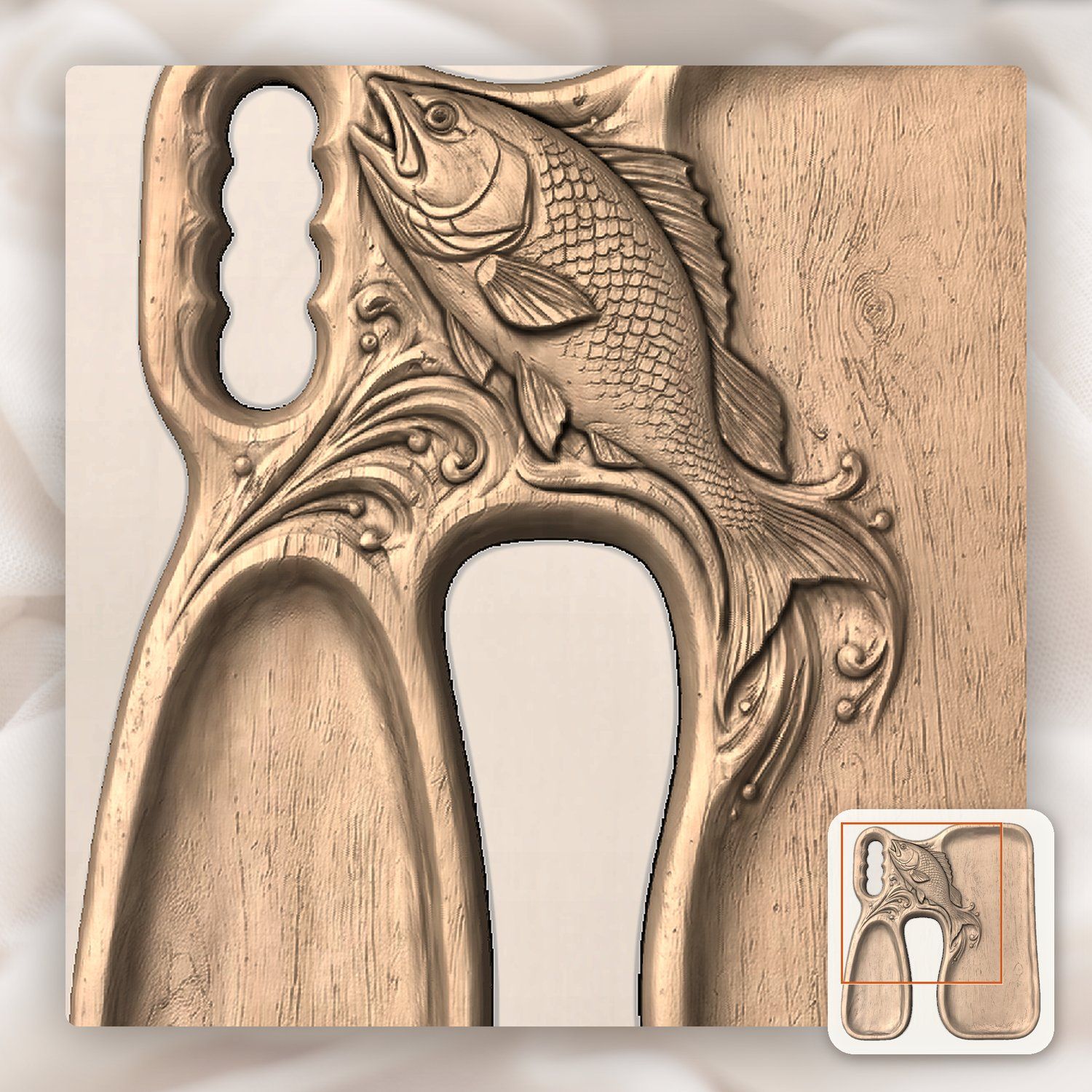 Carved Fish Relief Serving Tray CNC Relief STL bas-relief STL — view 7