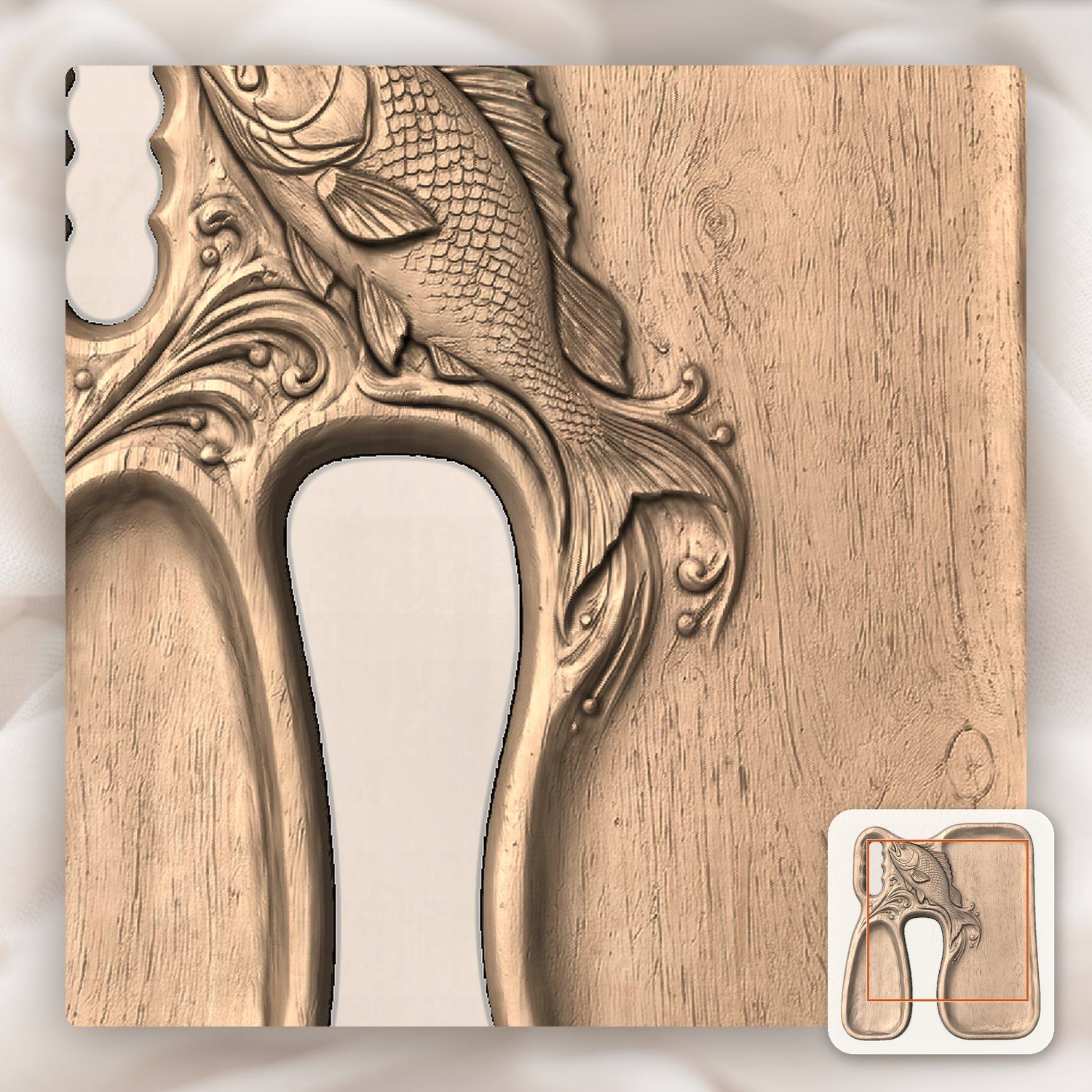 Carved Fish Relief Serving Tray CNC Relief STL bas-relief STL — view 8