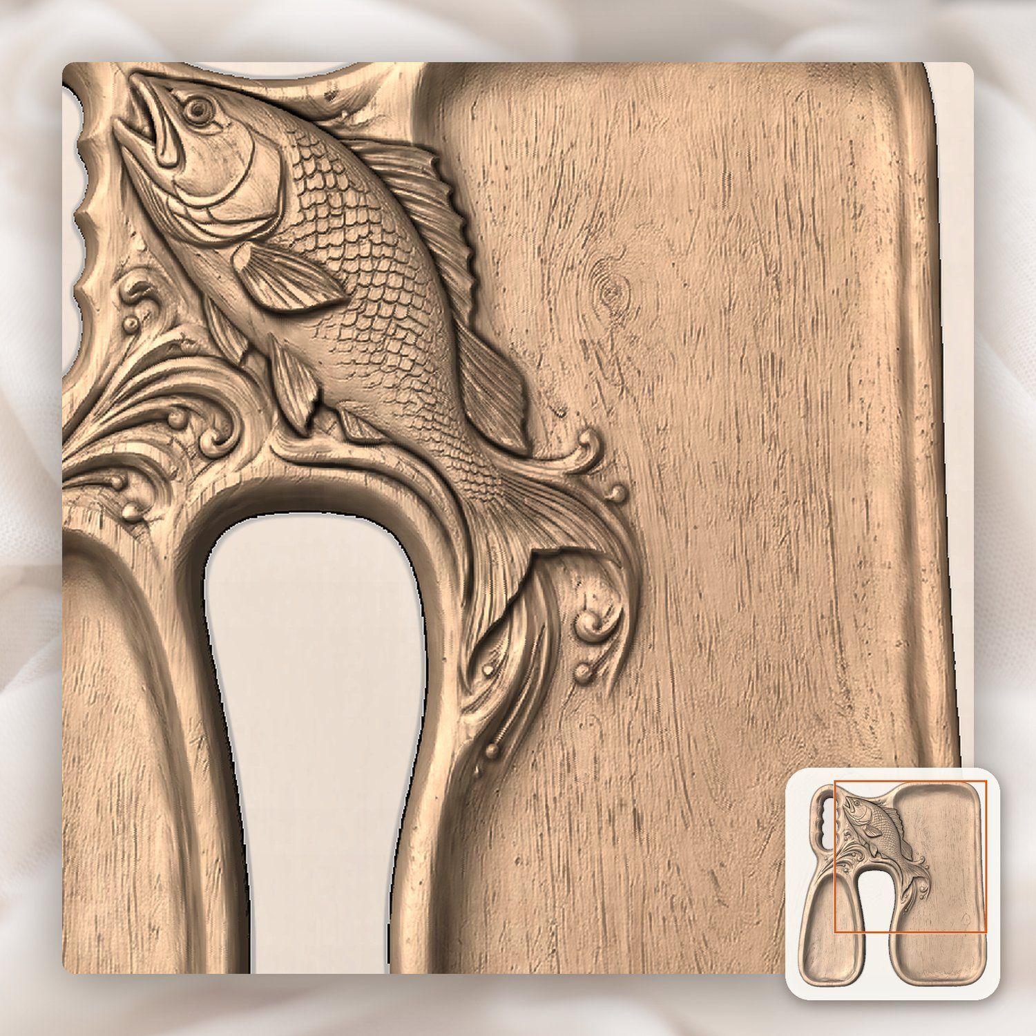 Carved Fish Relief Serving Tray CNC Relief STL bas-relief STL — view 10