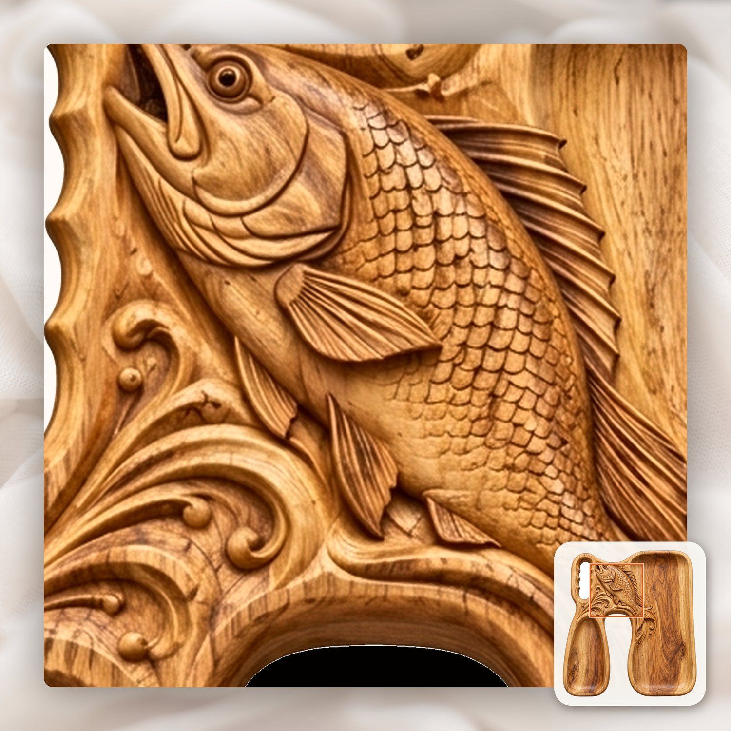 Carved Fish Relief Serving Tray CNC Relief STL bas-relief STL — view 11