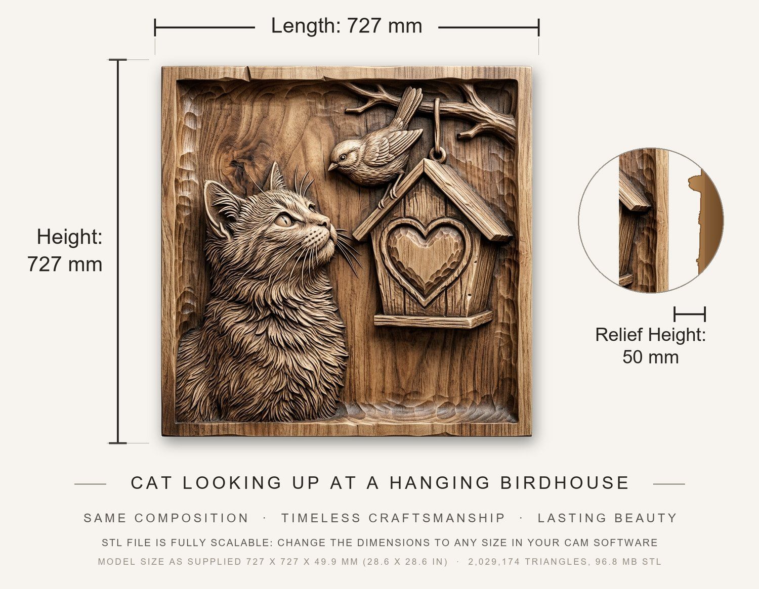Cat and Birdhouse Heart Nature Scene CNC Relief STL bas-relief STL — view 12
