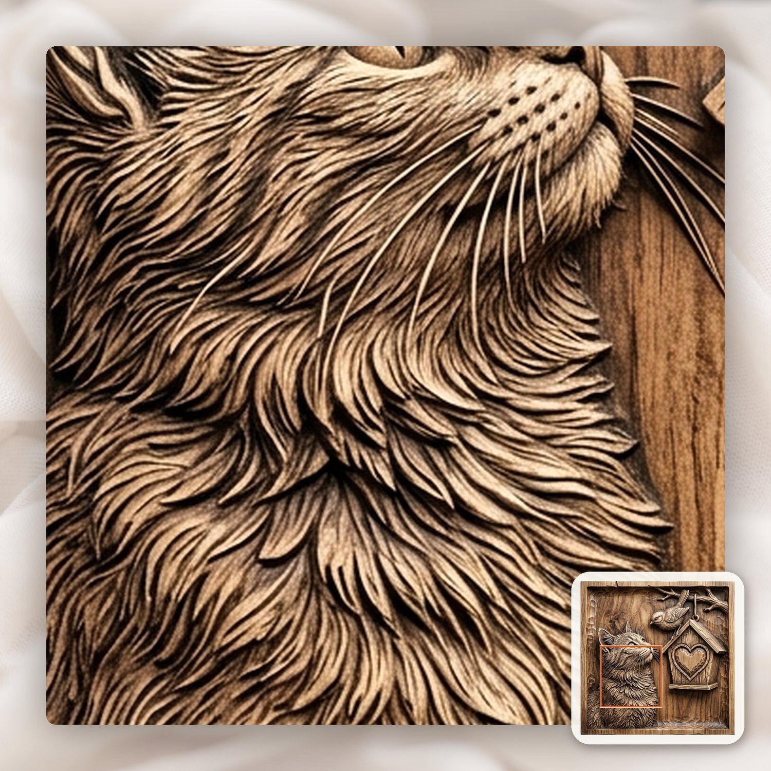 Cat and Birdhouse Heart Nature Scene CNC Relief STL bas-relief STL — view 9