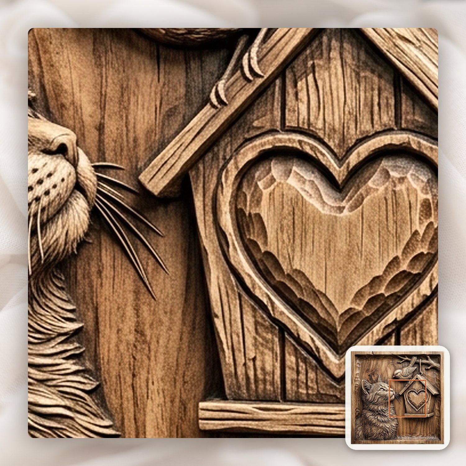 Cat and Birdhouse Heart Nature Scene CNC Relief STL bas-relief STL — view 10