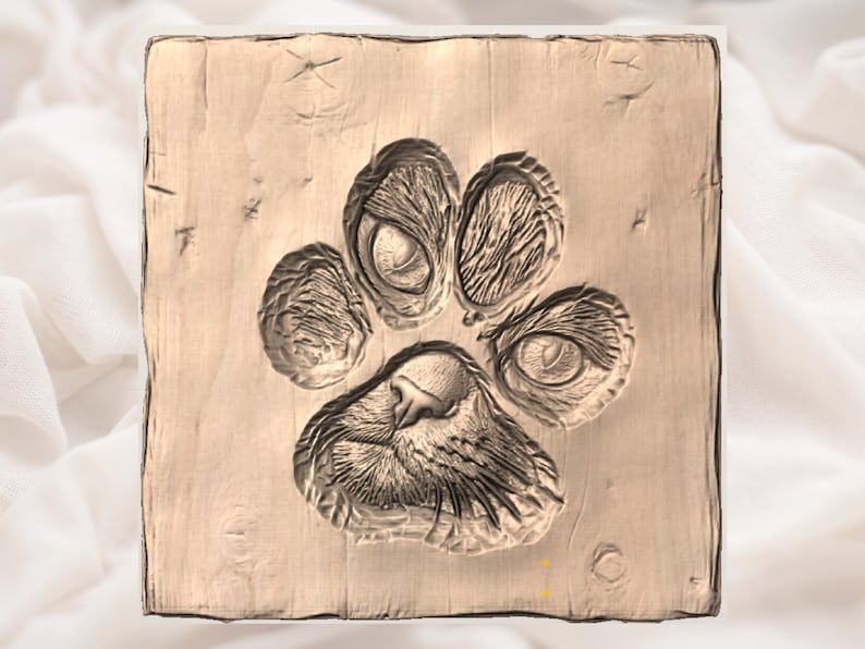 Hidden Cat Face Paw Print Bas-Relief STL Carving bas-relief STL — view 2