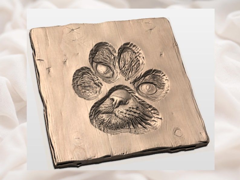 Hidden Cat Face Paw Print Bas-Relief STL Carving bas-relief STL — view 3