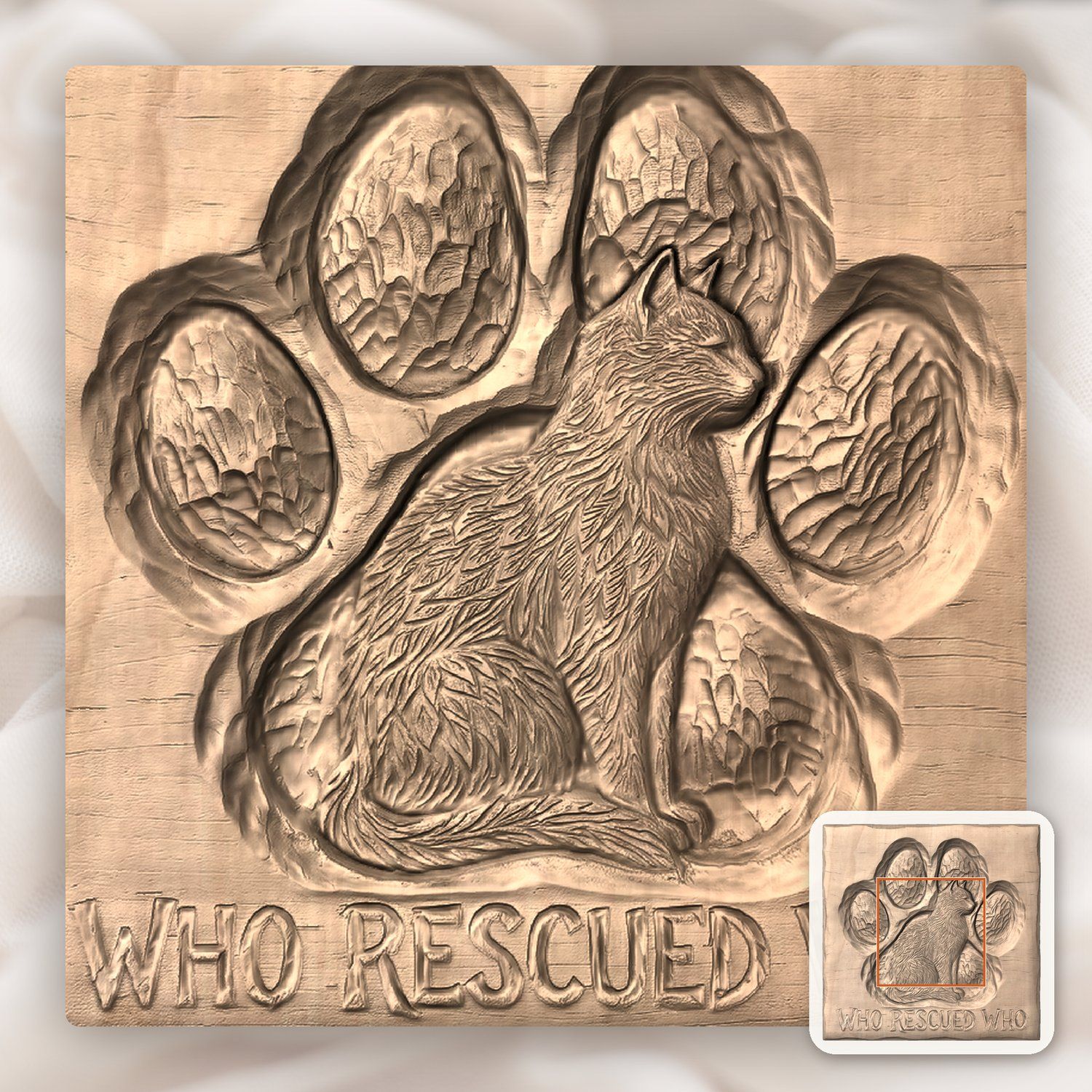 Cat Paw Rescue Memorial CNC Relief STL bas-relief STL — view 6
