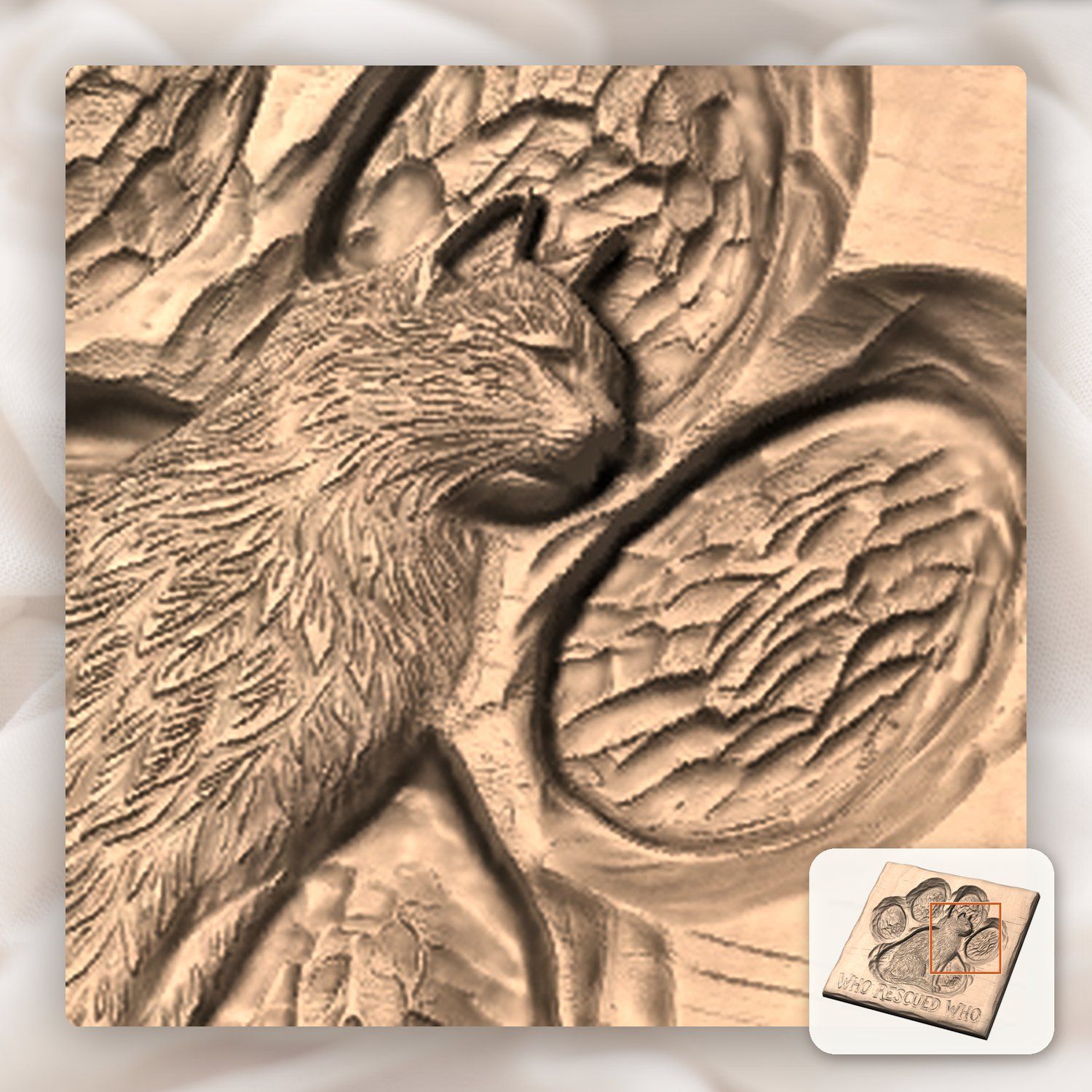 Cat Paw Rescue Memorial CNC Relief STL bas-relief STL — view 10