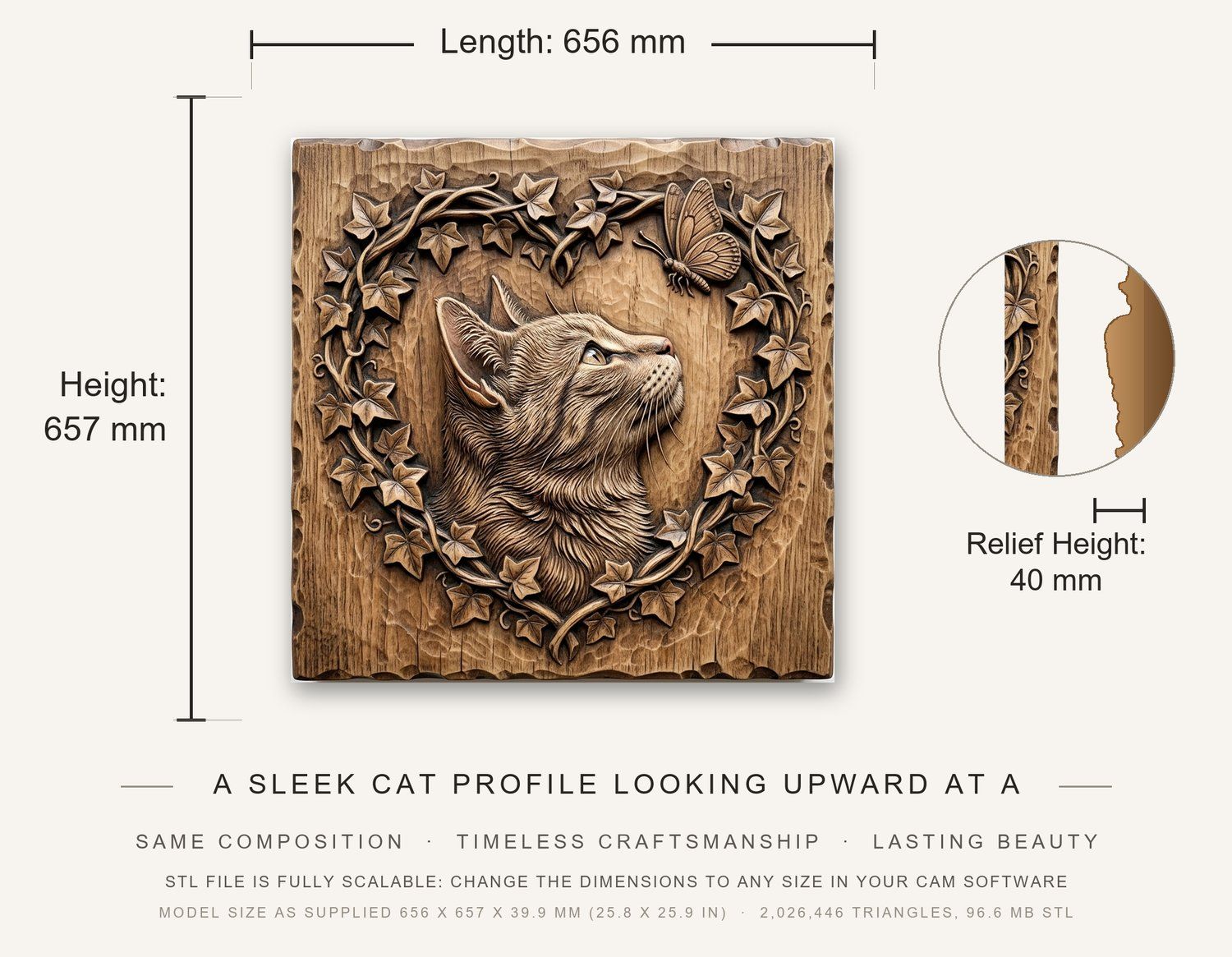 Cat Profile with Butterfly CNC Relief STL bas-relief STL — view 12