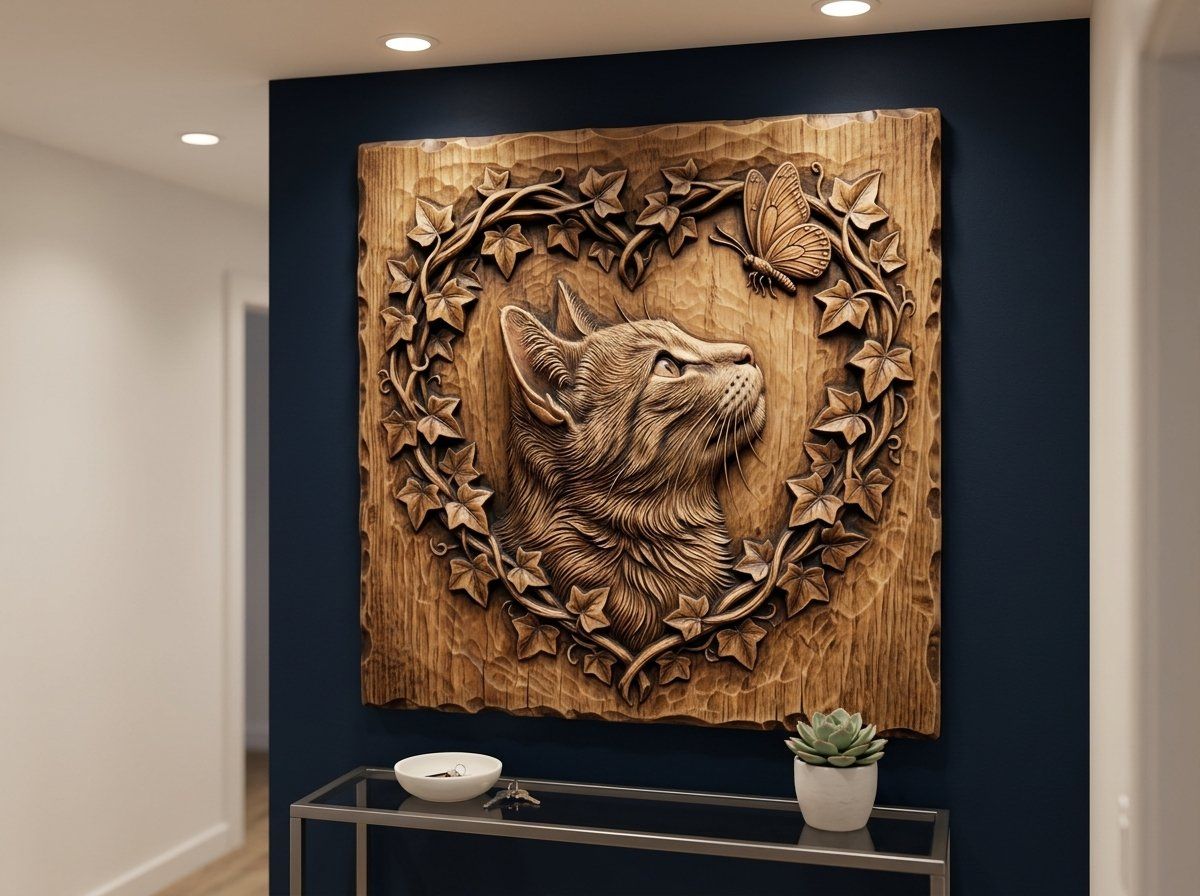 Cat Profile with Butterfly CNC Relief STL bas-relief STL — view 14