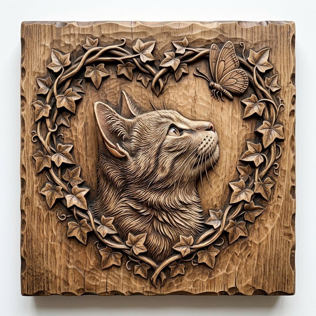 Cat Profile with Butterfly CNC Relief STL bas-relief STL — view 9