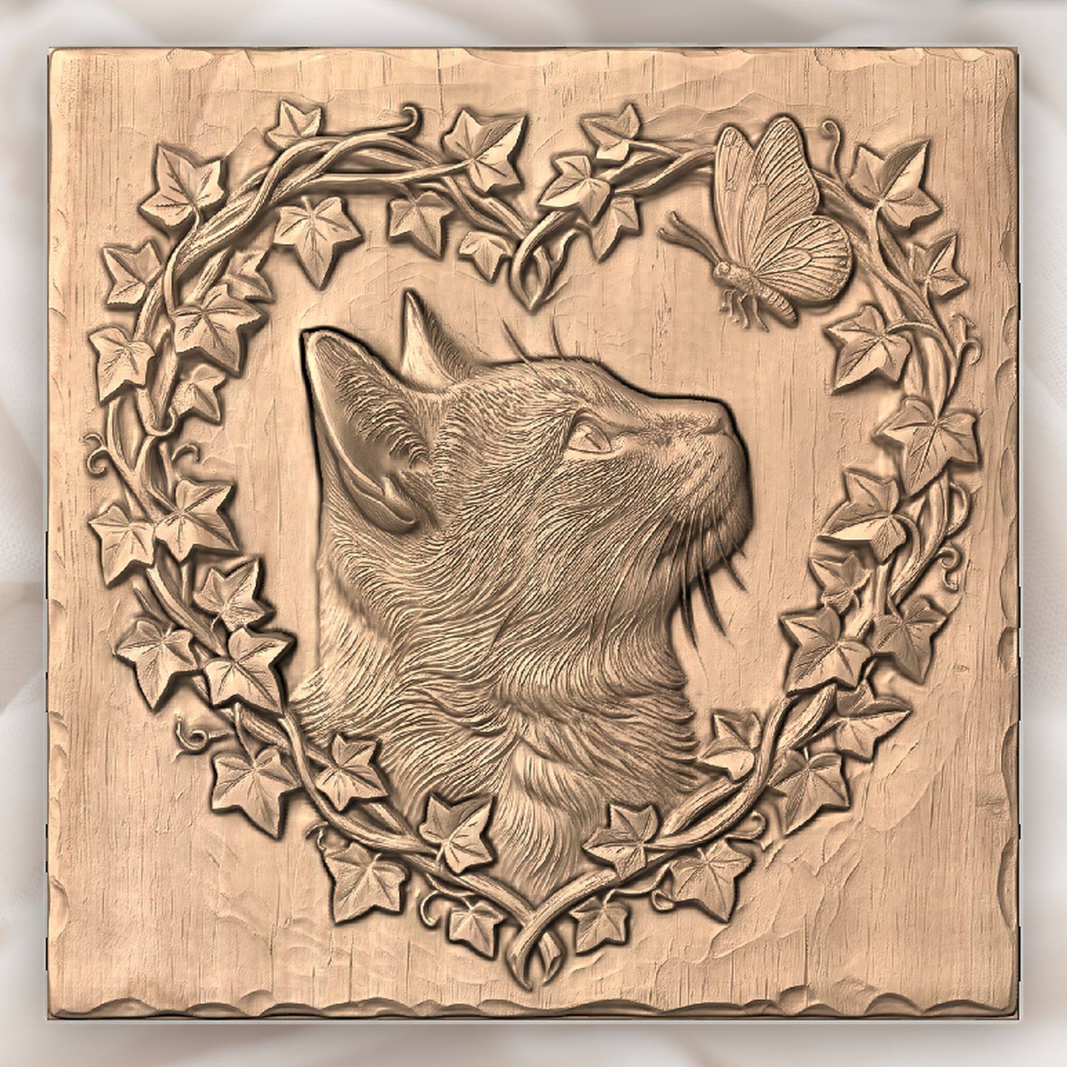 Cat Profile with Butterfly CNC Relief STL bas-relief STL — view 3