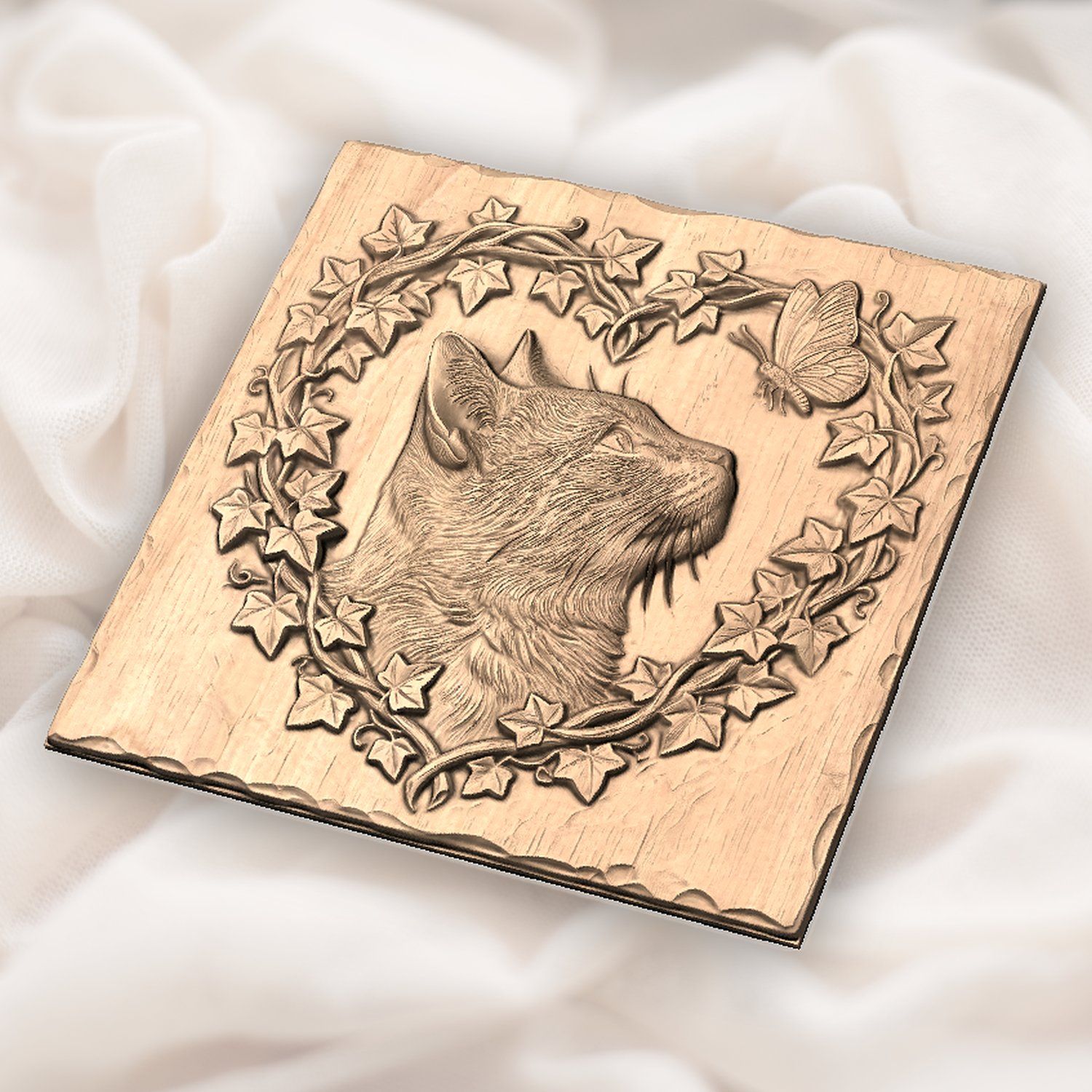 Cat Profile with Butterfly CNC Relief STL bas-relief STL — view 4