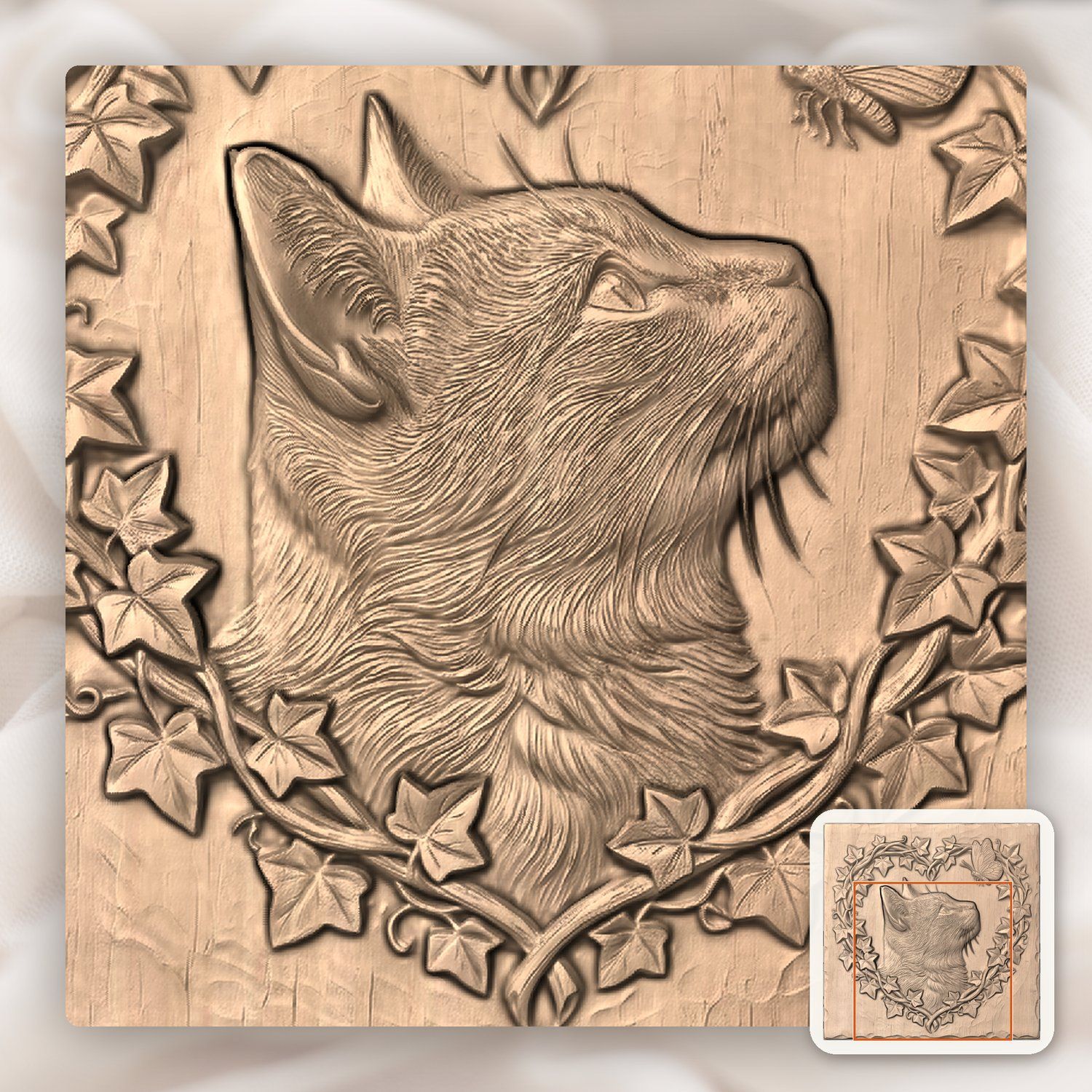 Cat Profile with Butterfly CNC Relief STL bas-relief STL — view 5