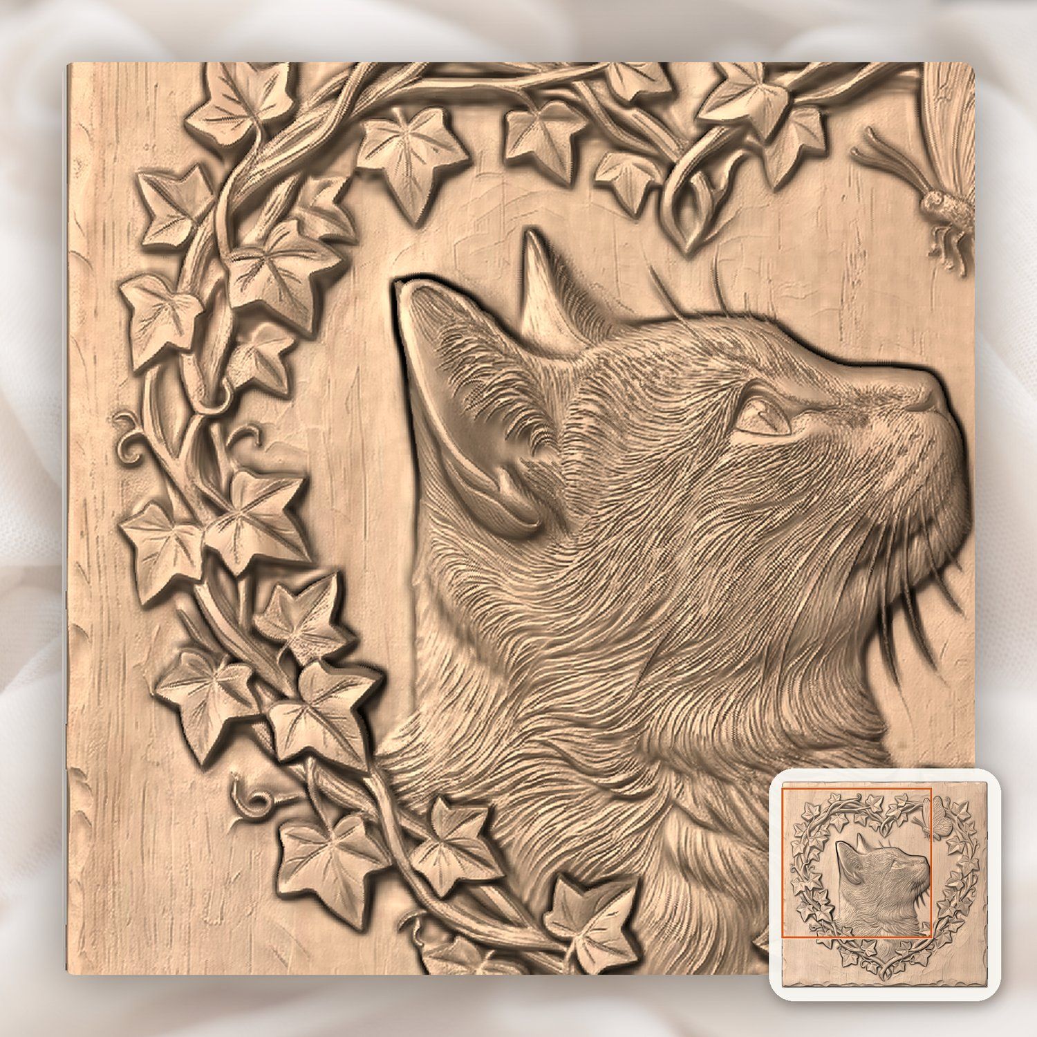 Cat Profile with Butterfly CNC Relief STL bas-relief STL — view 6