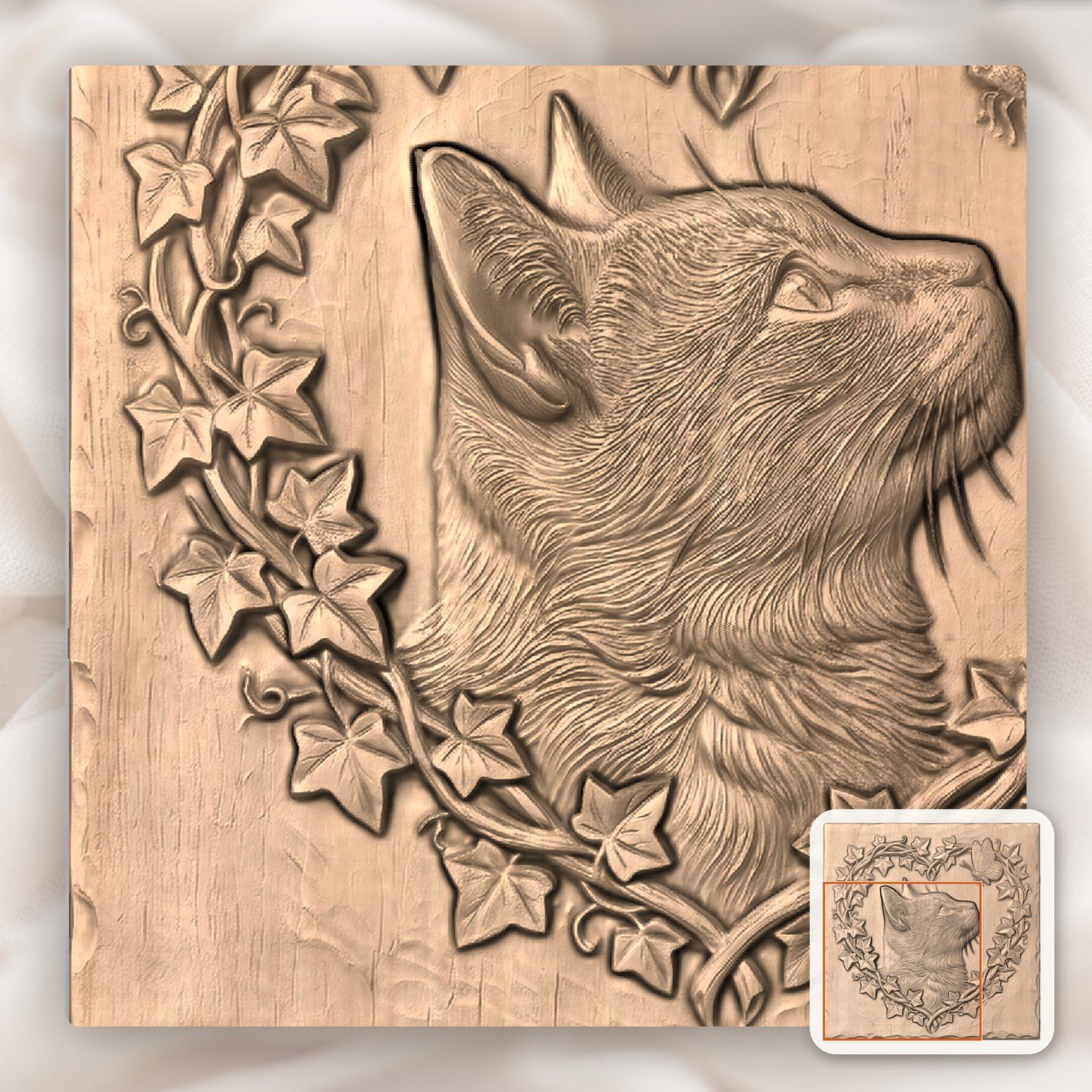 Cat Profile with Butterfly CNC Relief STL bas-relief STL — view 7