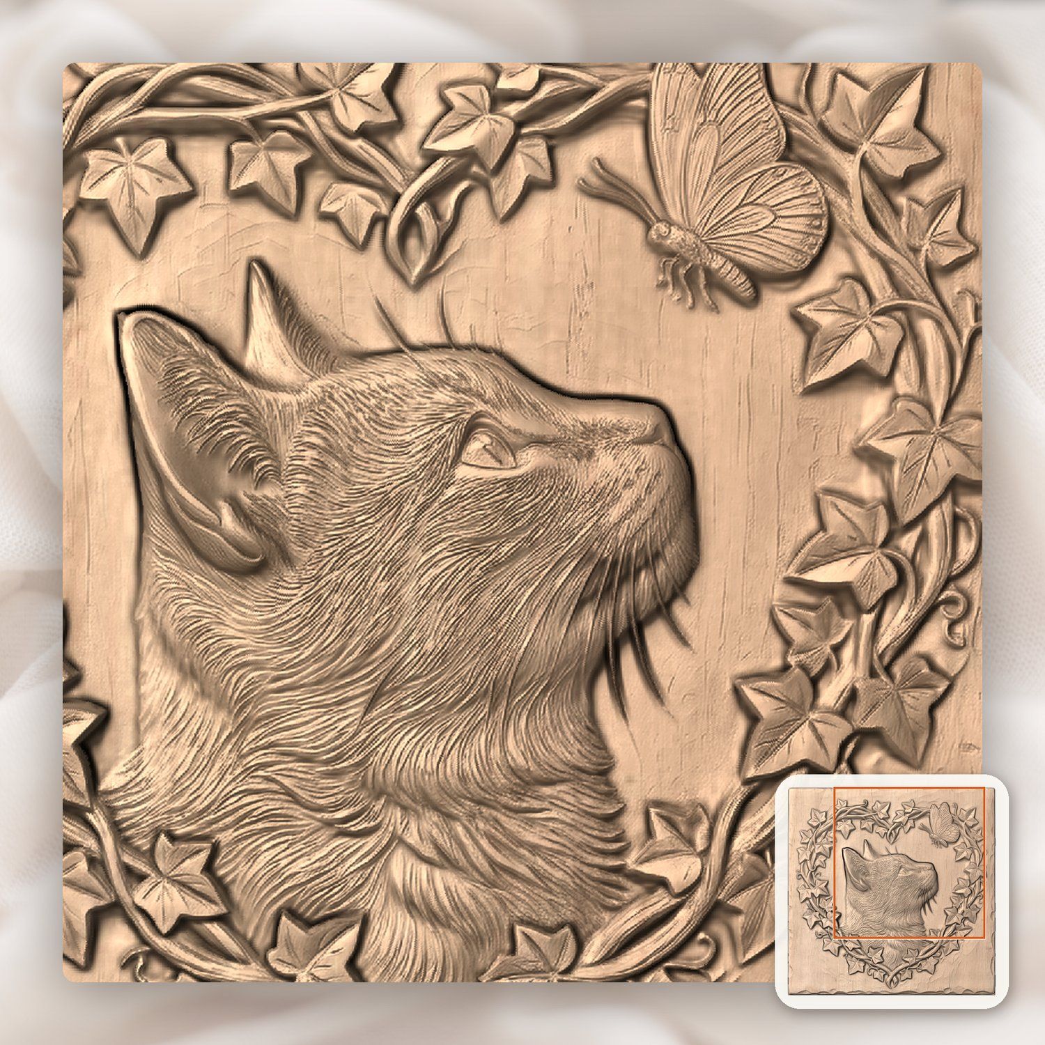 Cat Profile with Butterfly CNC Relief STL bas-relief STL — view 8