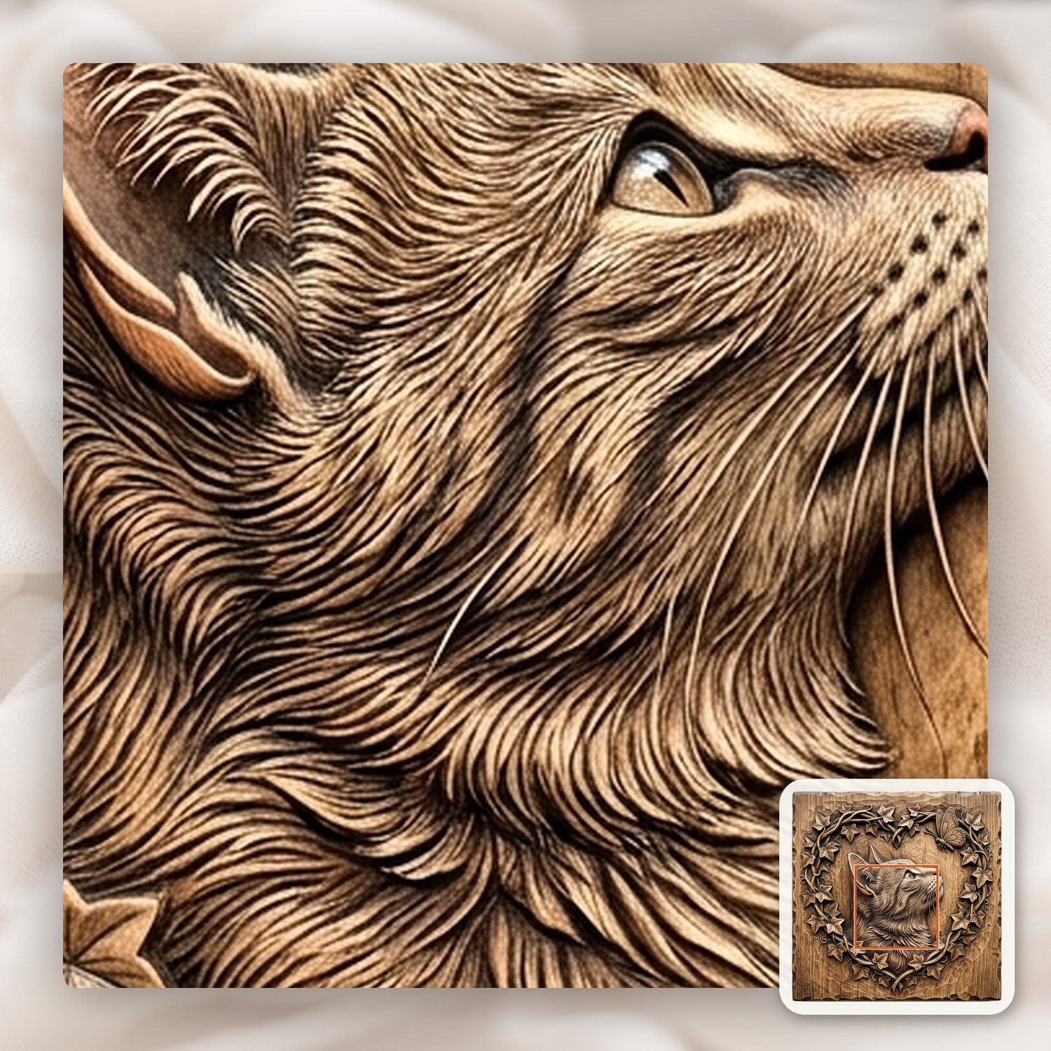 Cat Profile with Butterfly CNC Relief STL bas-relief STL — view 10