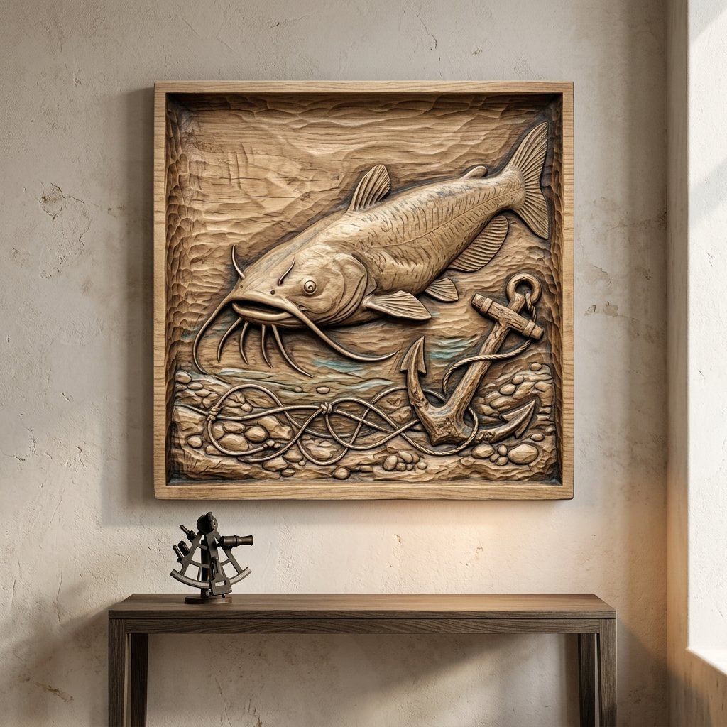 Catch of a Lifetime Catfish Anchor CNC Relief STL bas-relief STL — view 13