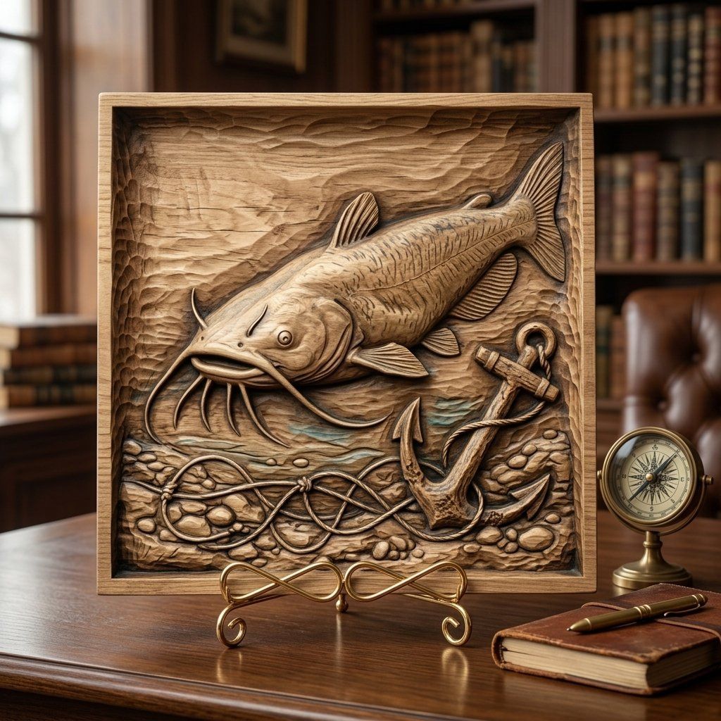 Catch of a Lifetime Catfish Anchor CNC Relief STL bas-relief STL — view 14