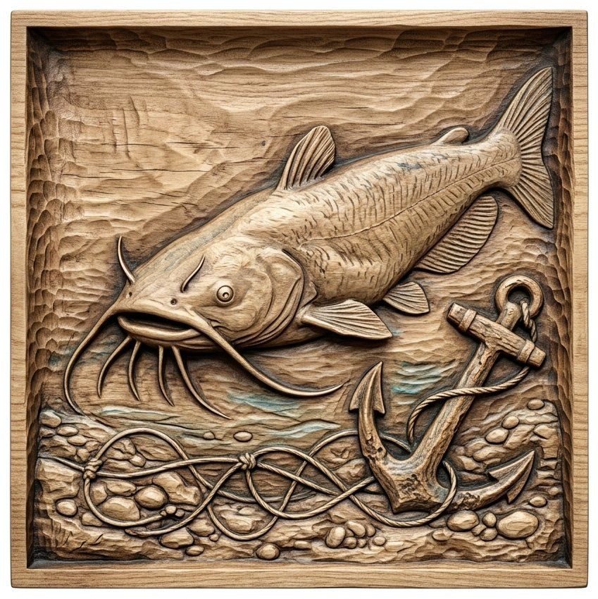 Catch of a Lifetime Catfish Anchor CNC Relief STL bas-relief STL — view 2