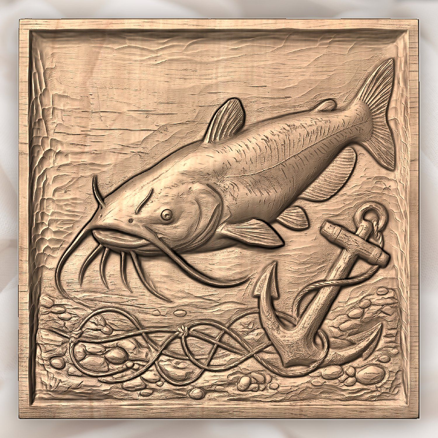 Catch of a Lifetime Catfish Anchor CNC Relief STL bas-relief STL — view 3