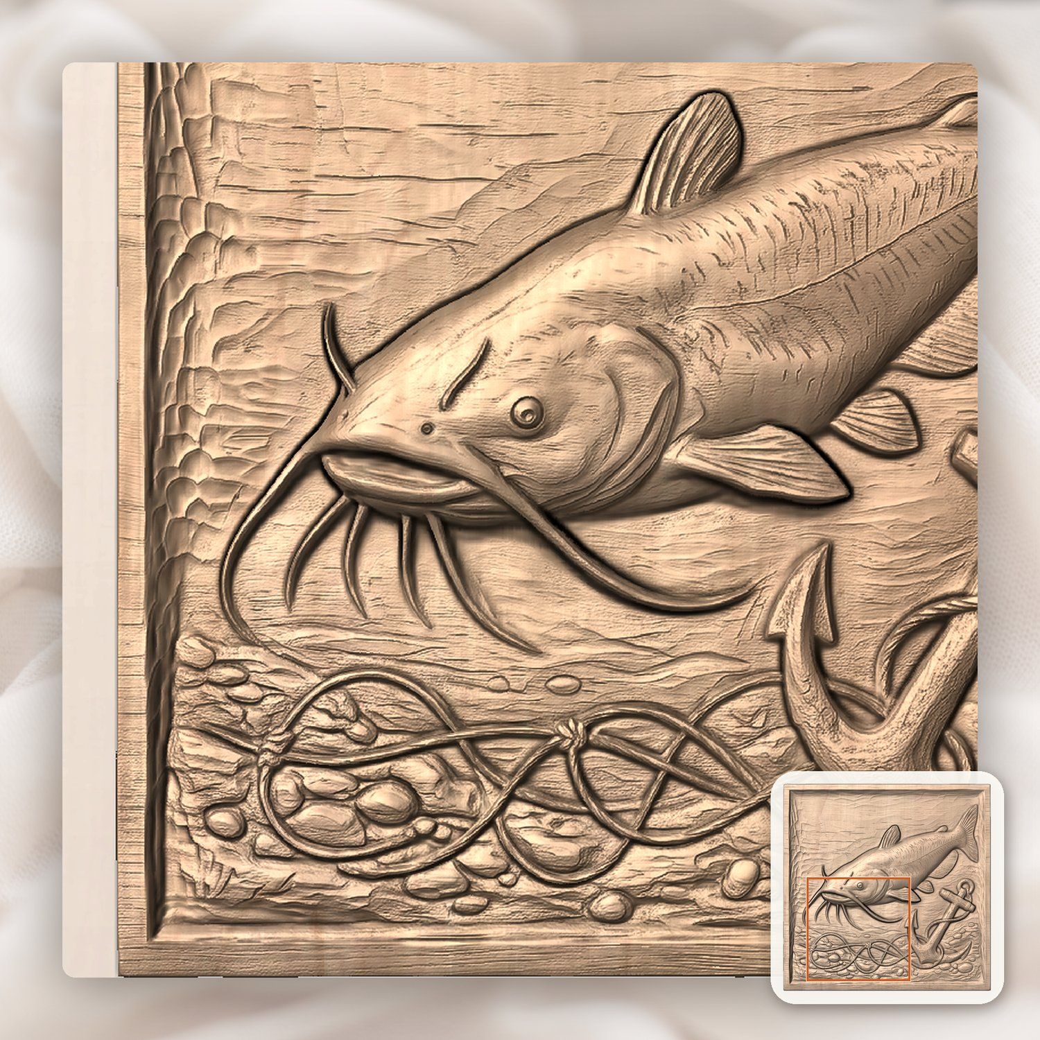 Catch of a Lifetime Catfish Anchor CNC Relief STL bas-relief STL — view 5