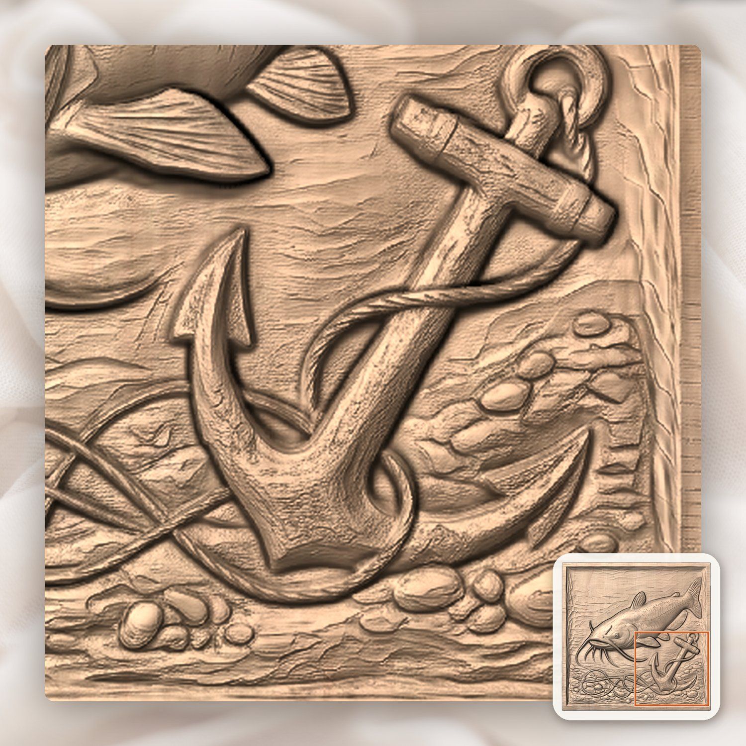 Catch of a Lifetime Catfish Anchor CNC Relief STL bas-relief STL — view 7