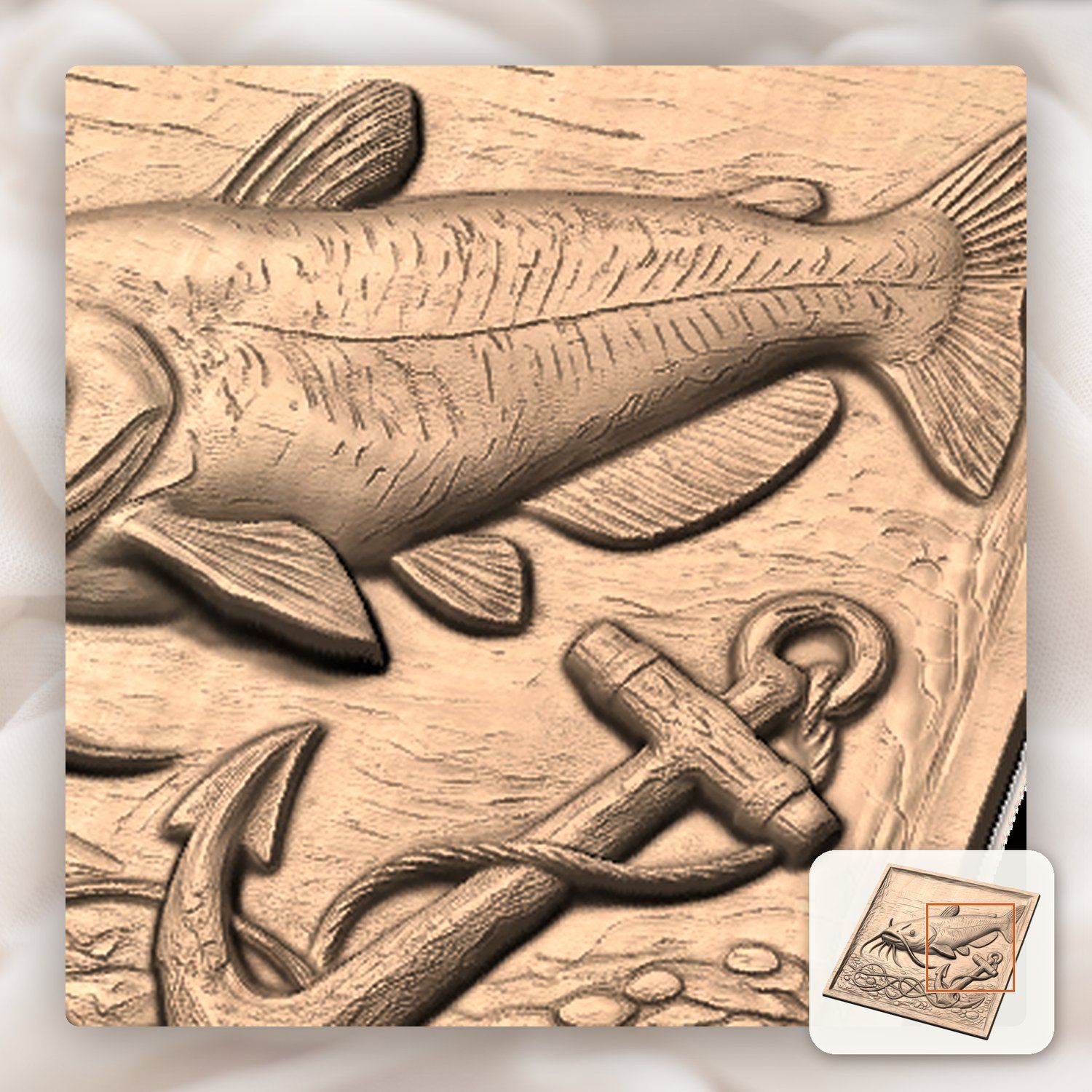 Catch of a Lifetime Catfish Anchor CNC Relief STL bas-relief STL — view 9