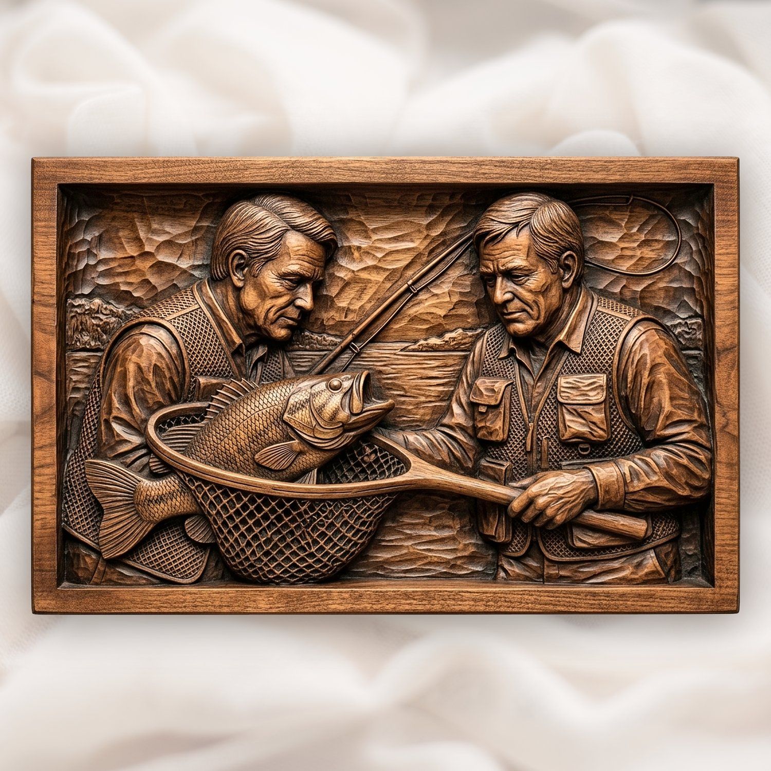 Catch of the Day Anglers Fishing Scene CNC Relief STL bas-relief STL design