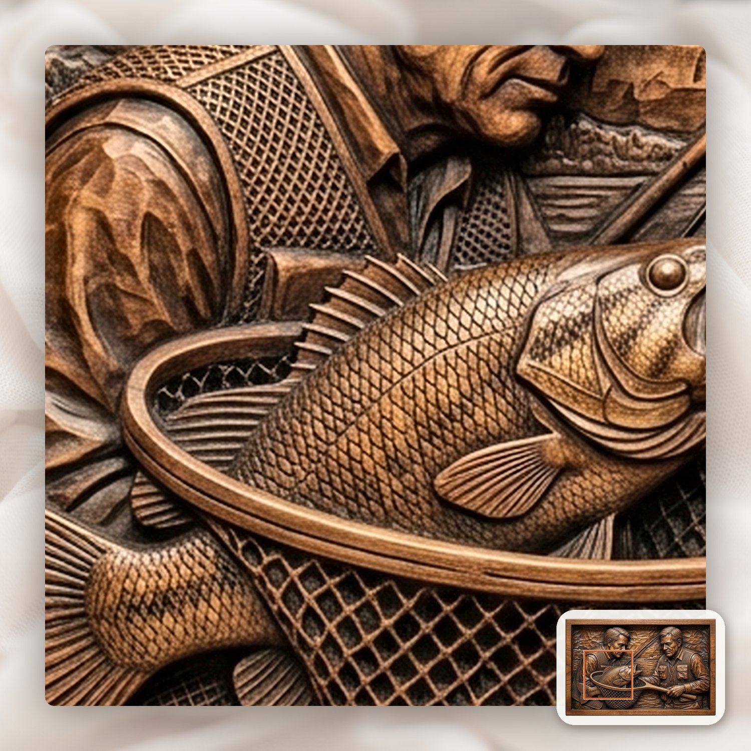 Catch of the Day Anglers Fishing Scene CNC Relief STL bas-relief STL — view 11