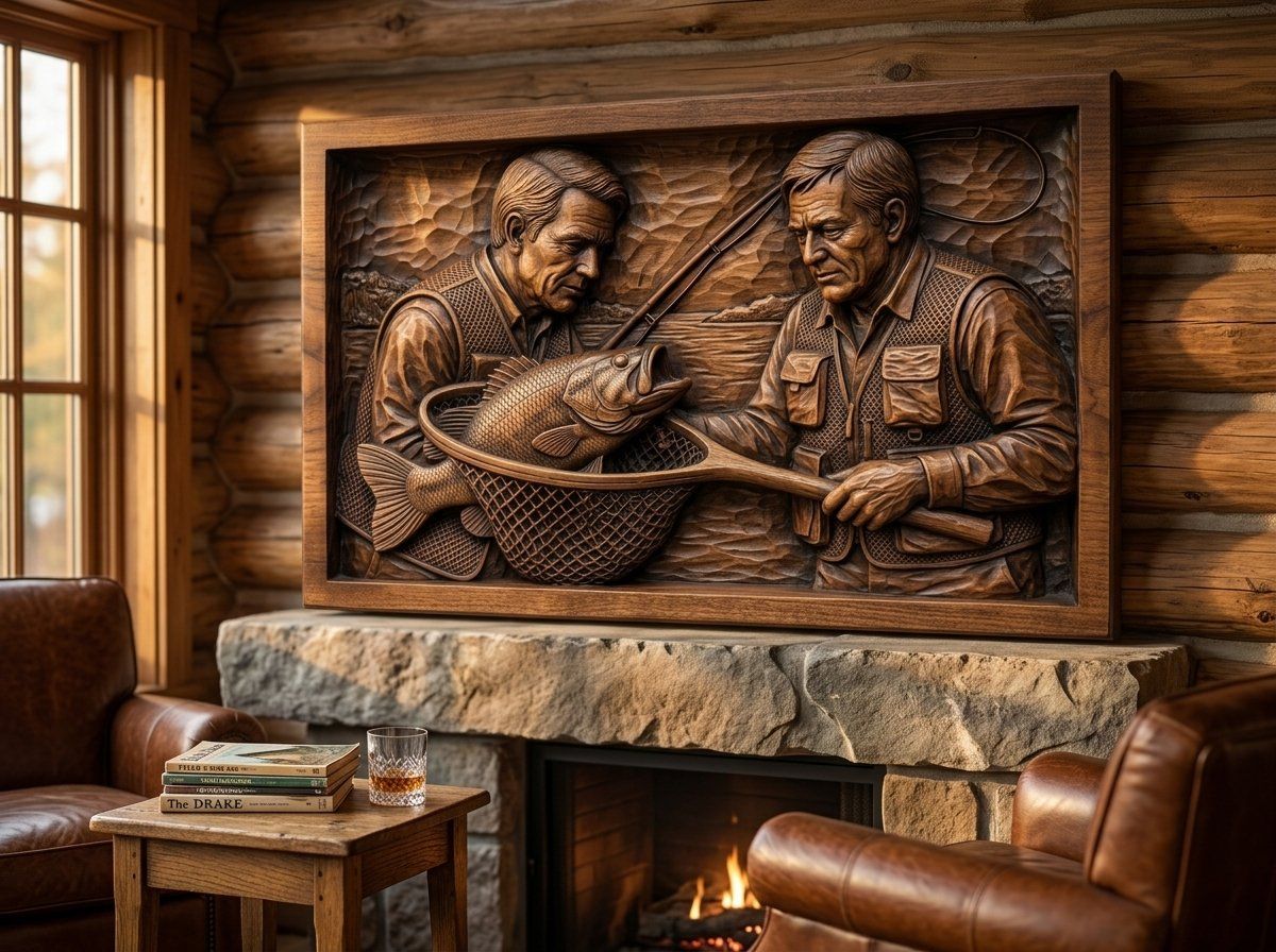 Catch of the Day Anglers Fishing Scene CNC Relief STL bas-relief STL — view 12