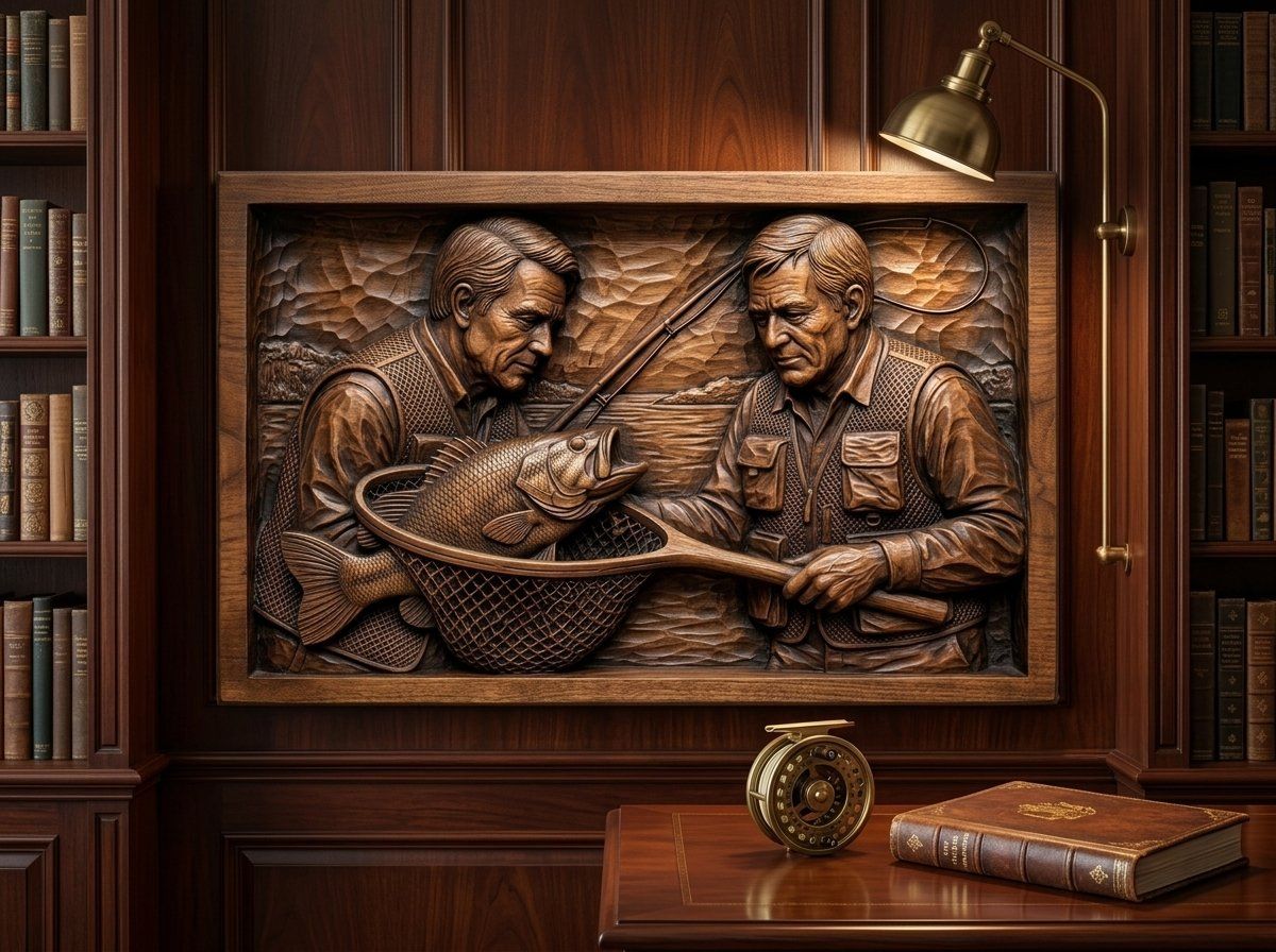 Catch of the Day Anglers Fishing Scene CNC Relief STL bas-relief STL — view 13