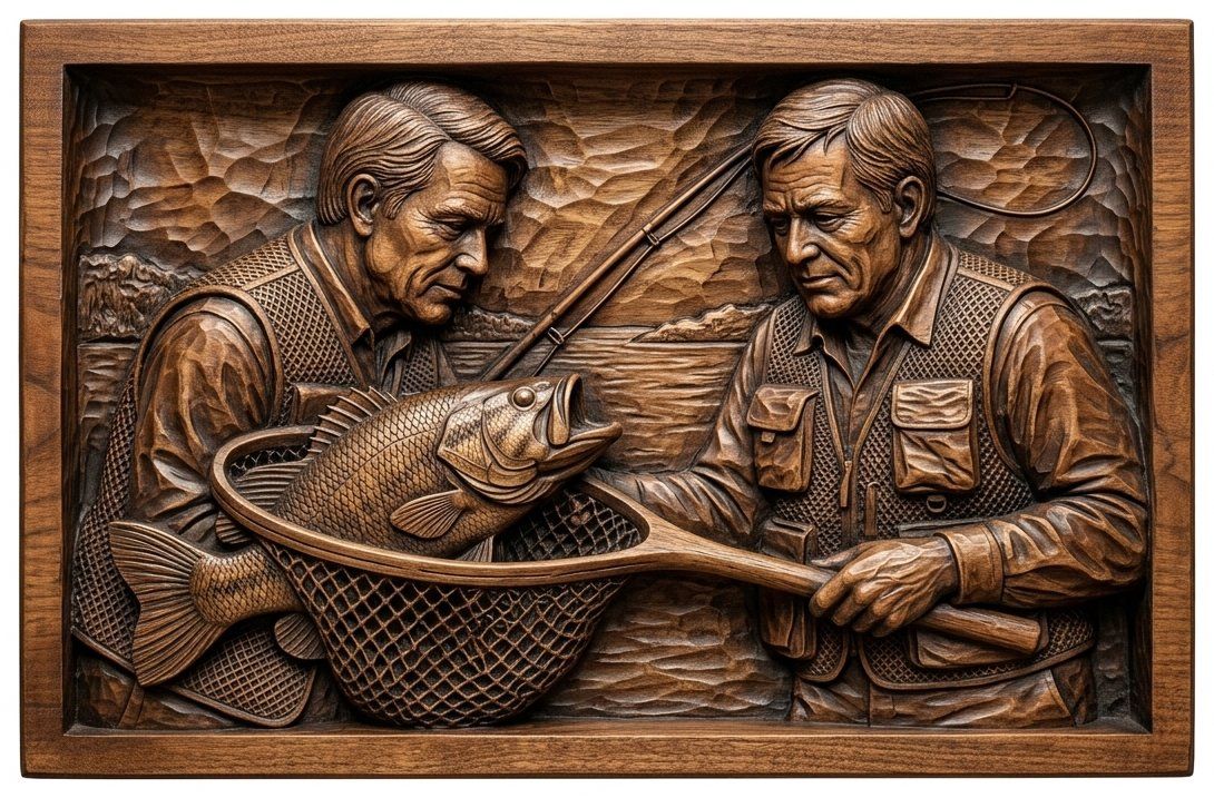 Catch of the Day Anglers Fishing Scene CNC Relief STL bas-relief STL — view 14
