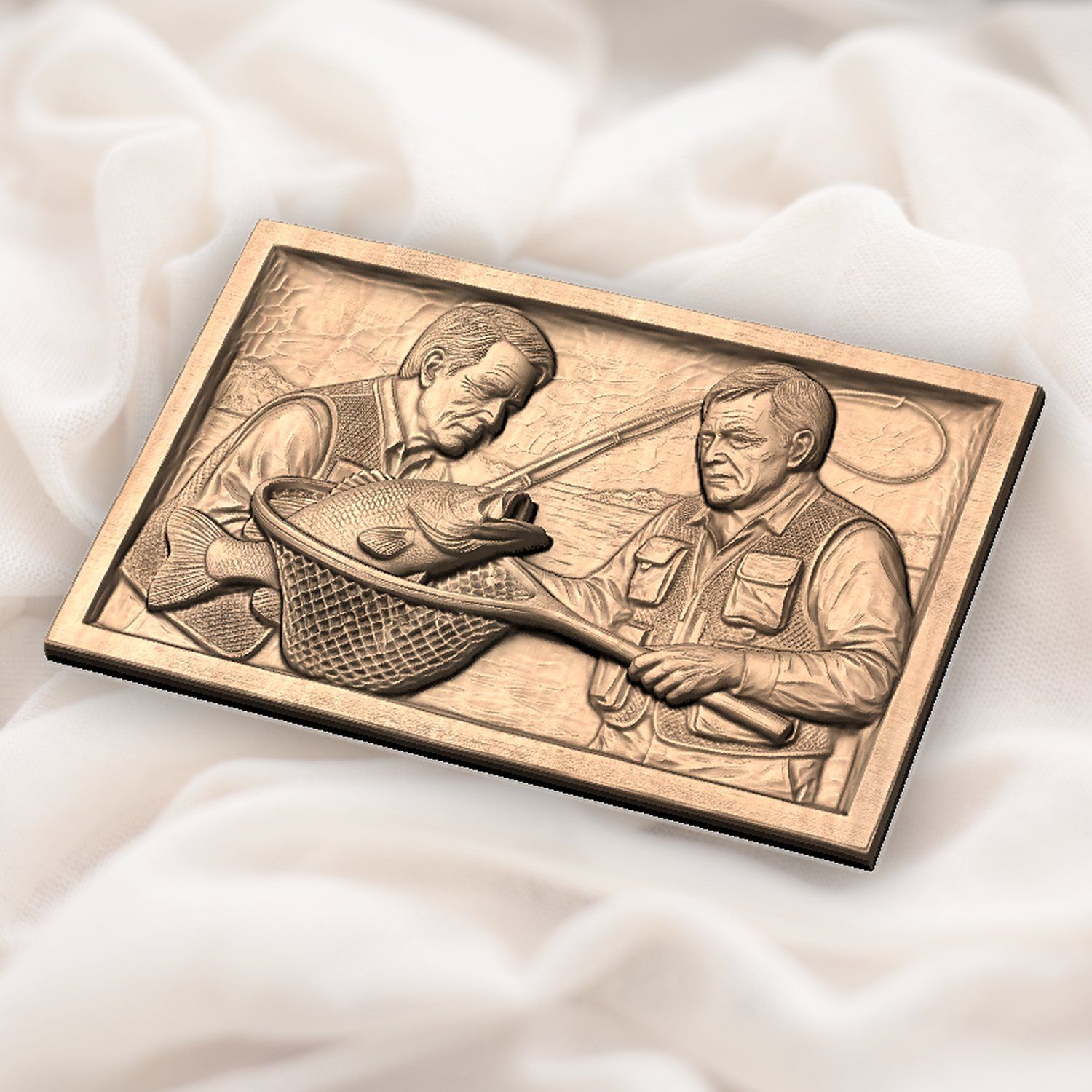 Catch of the Day Anglers Fishing Scene CNC Relief STL bas-relief STL — view 5