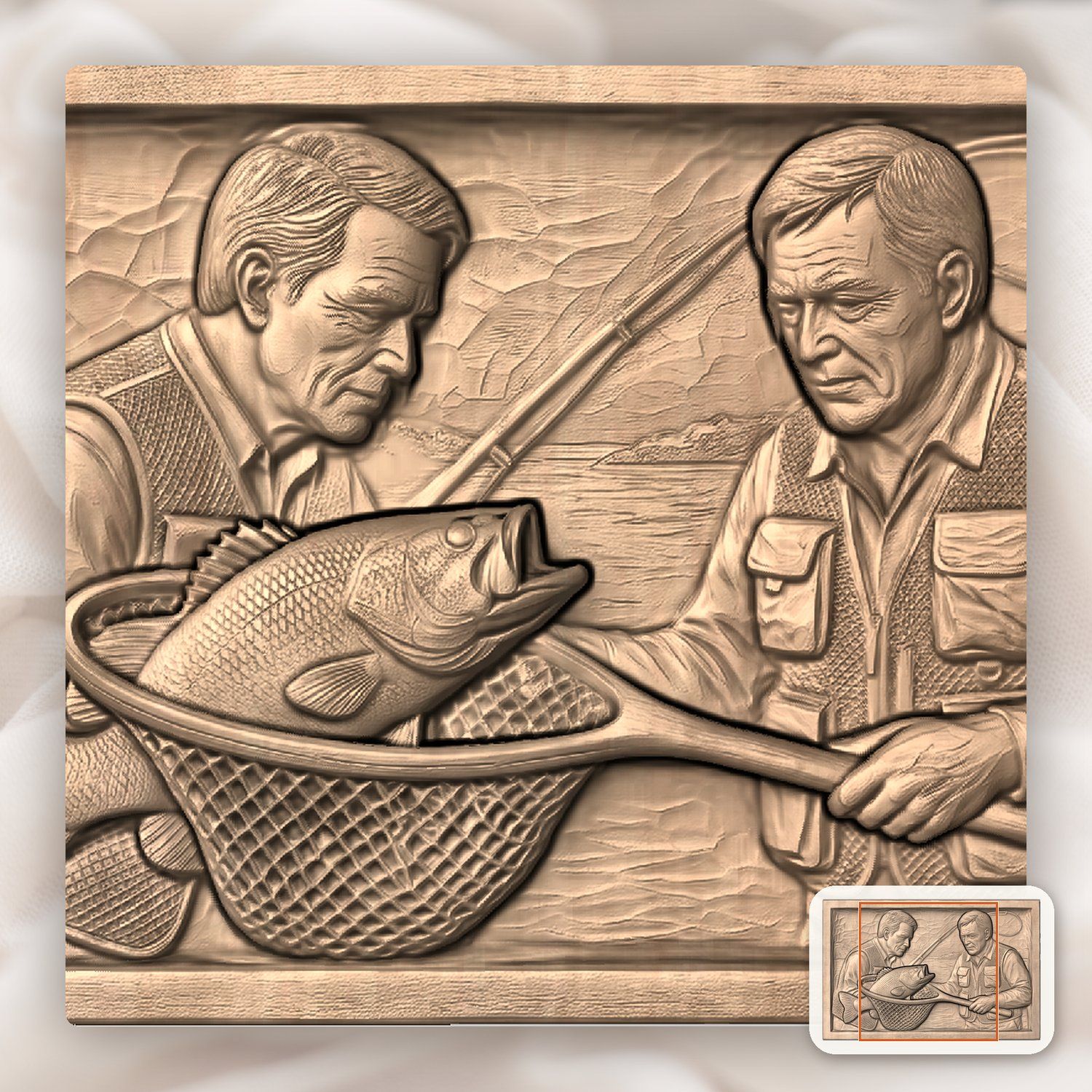 Catch of the Day Anglers Fishing Scene CNC Relief STL bas-relief STL — view 6