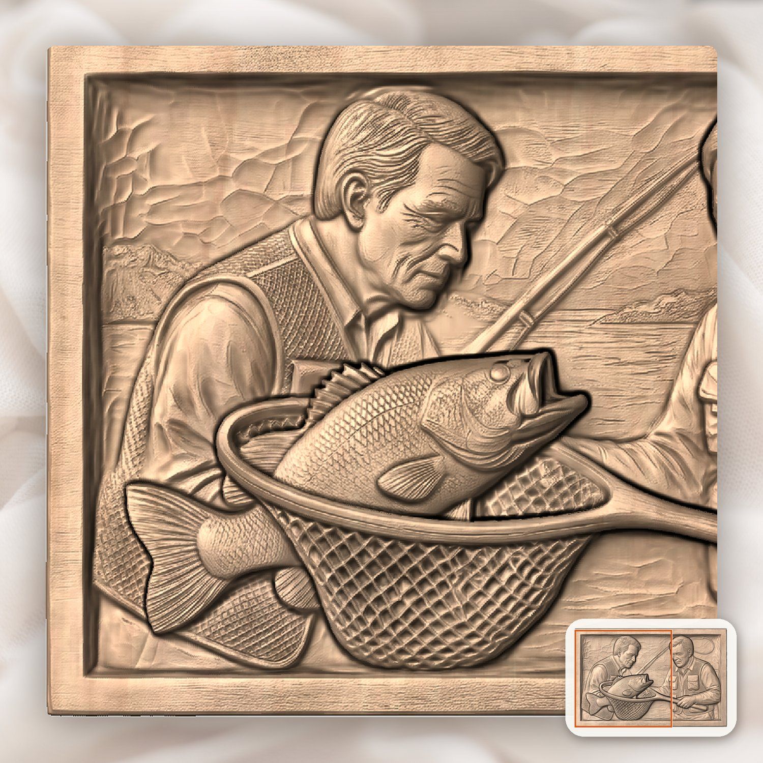 Catch of the Day Anglers Fishing Scene CNC Relief STL bas-relief STL — view 7