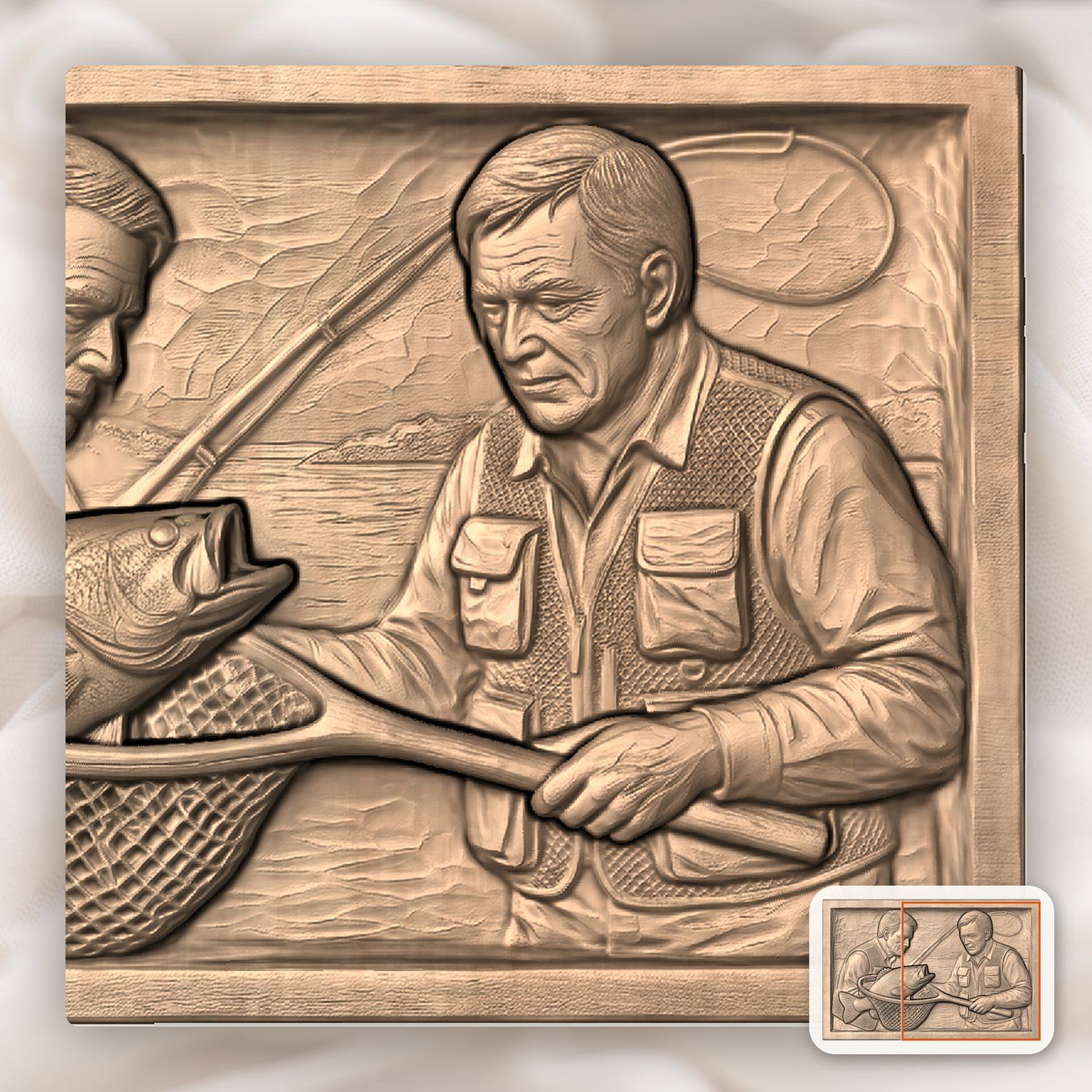 Catch of the Day Anglers Fishing Scene CNC Relief STL bas-relief STL — view 8
