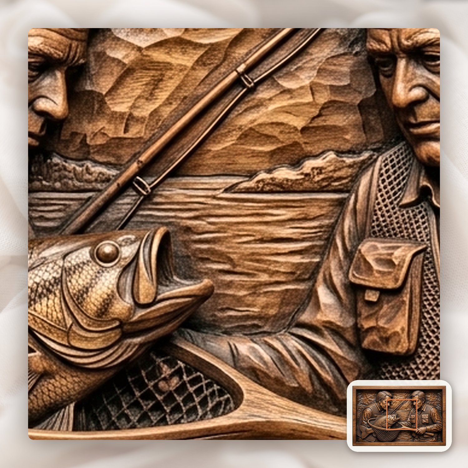 Catch of the Day Anglers Fishing Scene CNC Relief STL bas-relief STL — view 10