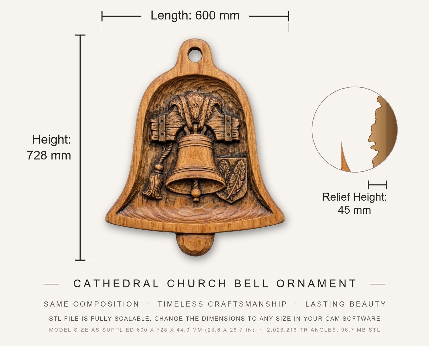 Cathedral Church Bell Ornament CNC Relief STL bas-relief STL — view 3