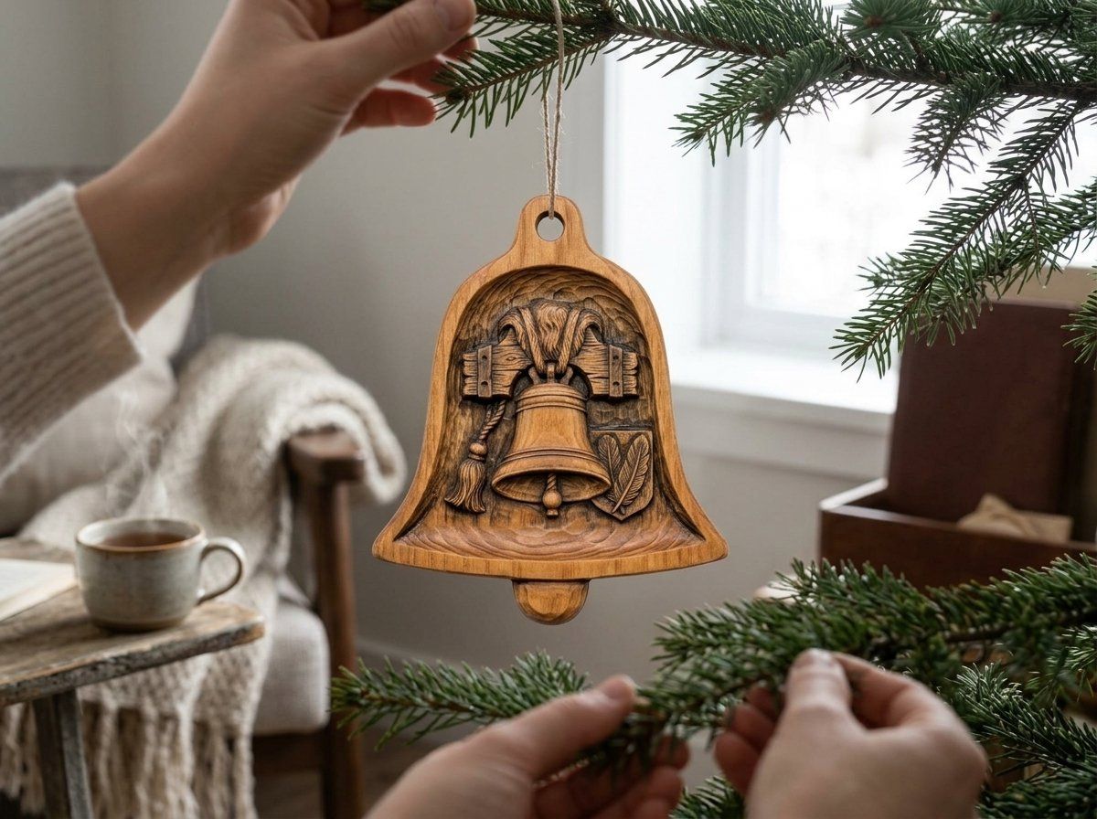 Cathedral Church Bell Ornament CNC Relief STL | Traditional Wood Carving Design | Rustic Home Decor Heraldic Shield Panel — carved bas relief STL file for CNC
