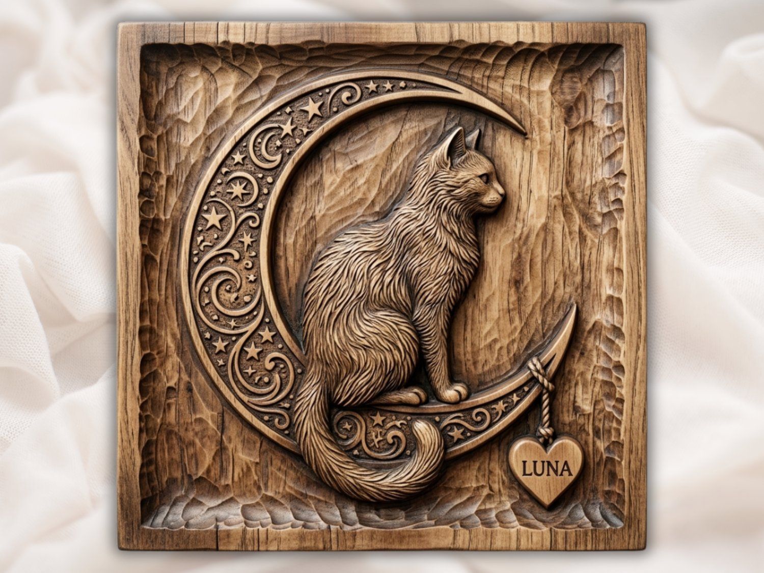Celestial Cat On Crescent Moon CNC Relief STL bas-relief STL — view 2