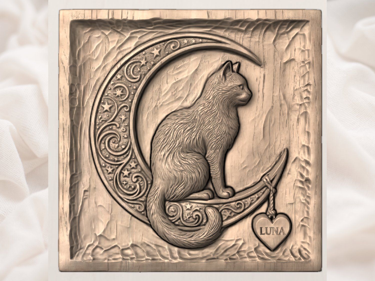 Celestial Cat On Crescent Moon CNC Relief STL bas-relief STL — view 3
