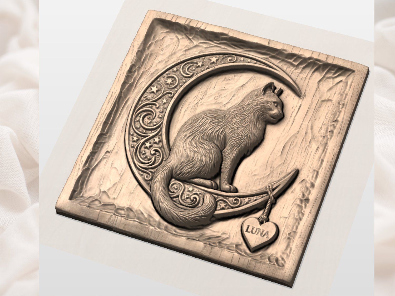 Celestial Cat On Crescent Moon CNC Relief STL bas-relief STL — view 4