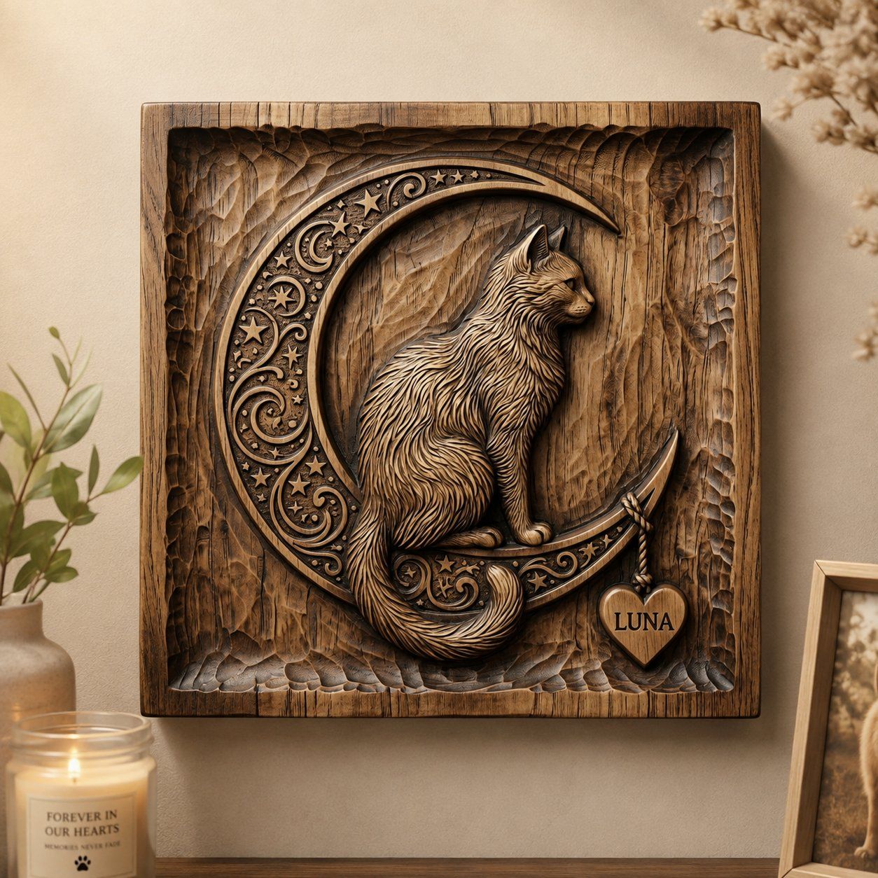 Celestial Cat On Crescent Moon CNC Relief STL bas-relief STL — view 5