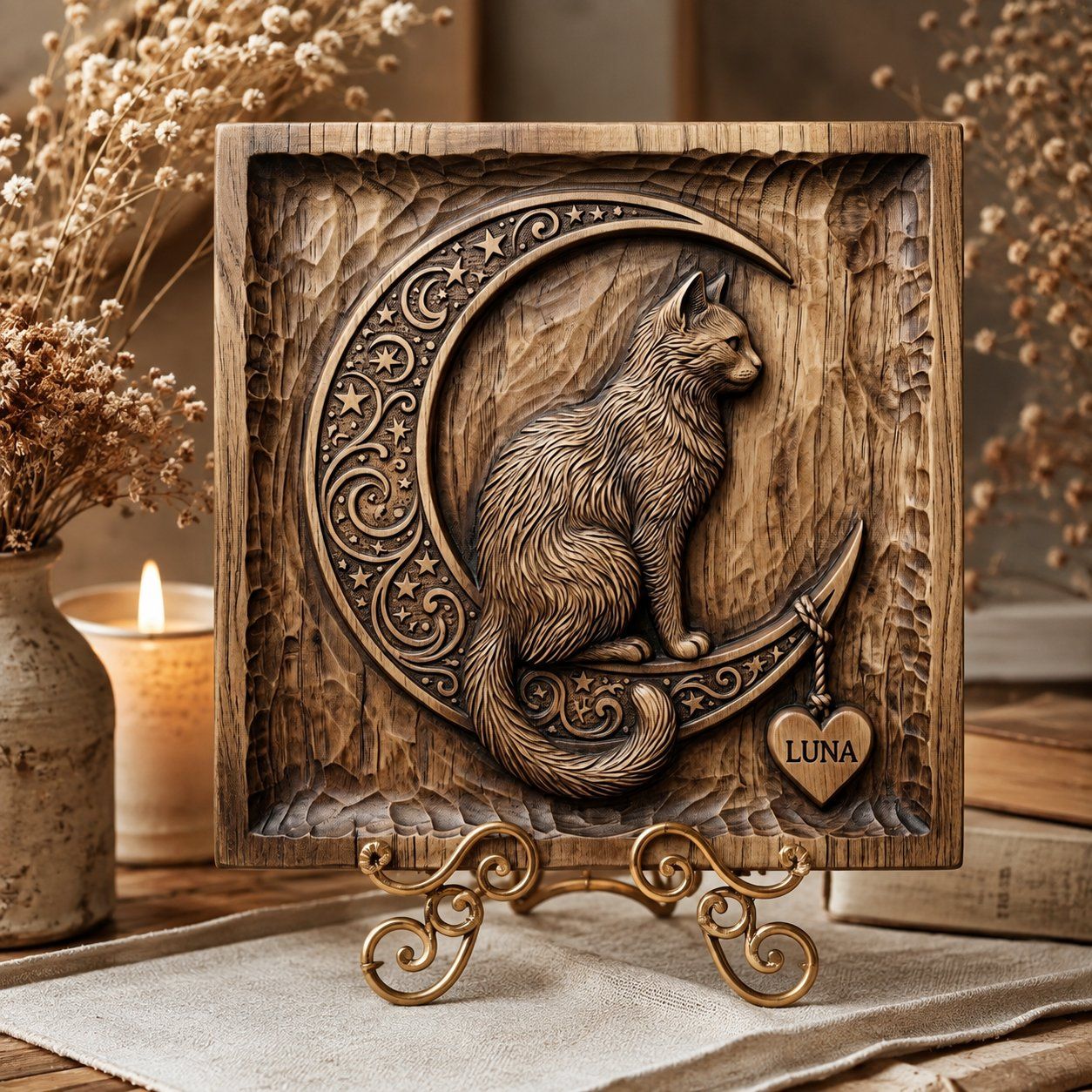 Celestial Cat On Crescent Moon CNC Relief STL bas-relief STL — view 6