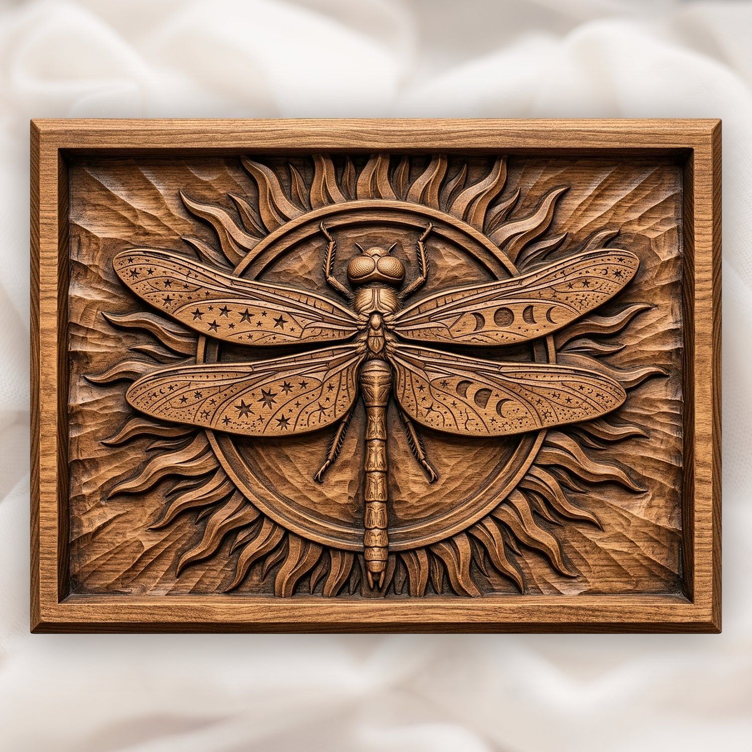 Celestial Cosmic Dragonfly Wood Carving CNC Relief STL bas-relief STL design