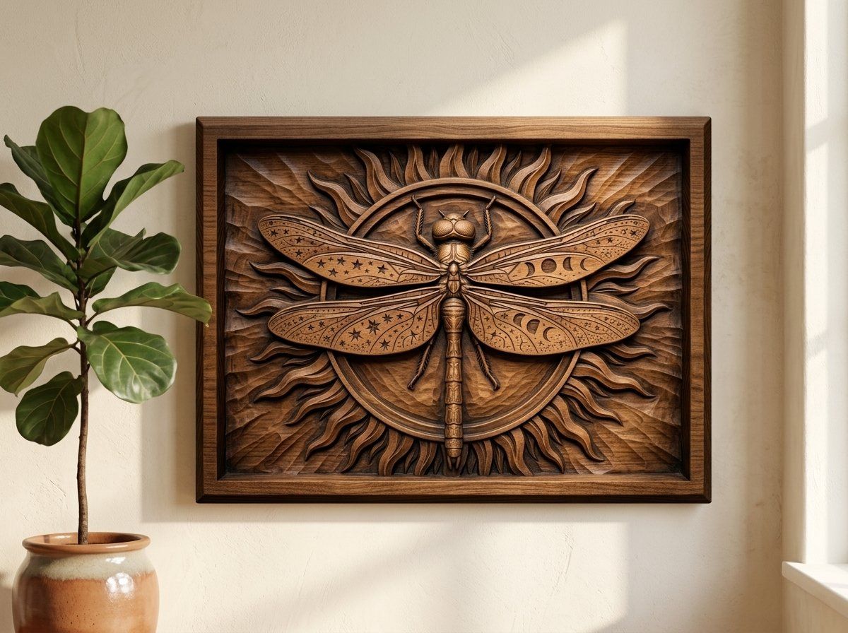 Celestial Cosmic Dragonfly Wood Carving CNC Relief STL bas-relief STL — view 13