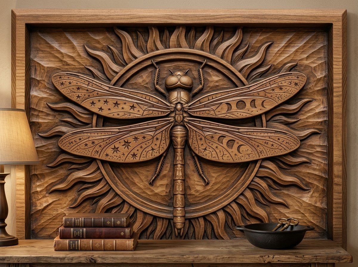 Celestial Cosmic Dragonfly Wood Carving CNC Relief STL bas-relief STL — view 14